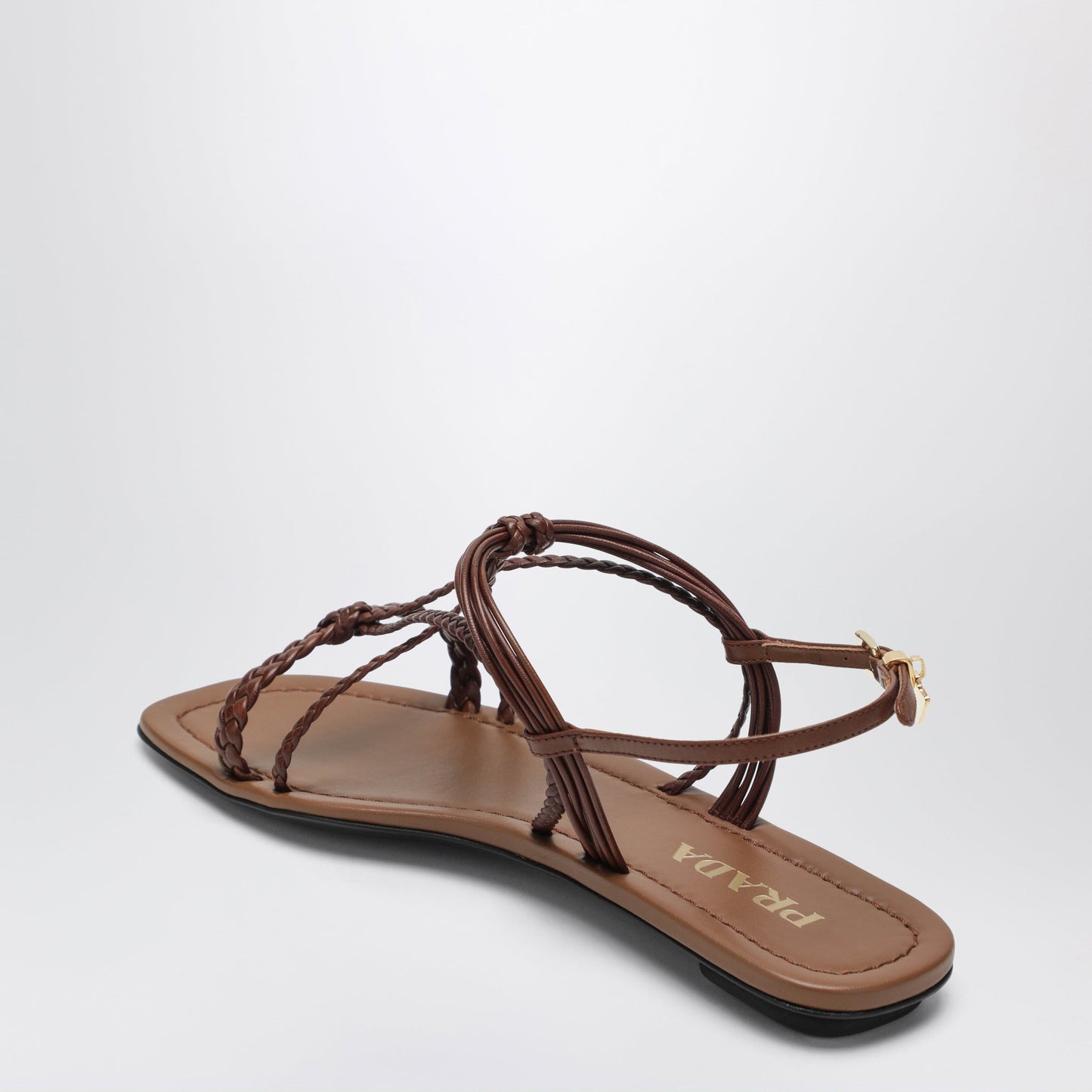 Prada Leather Flat Sandals In Tan Women PRADA
