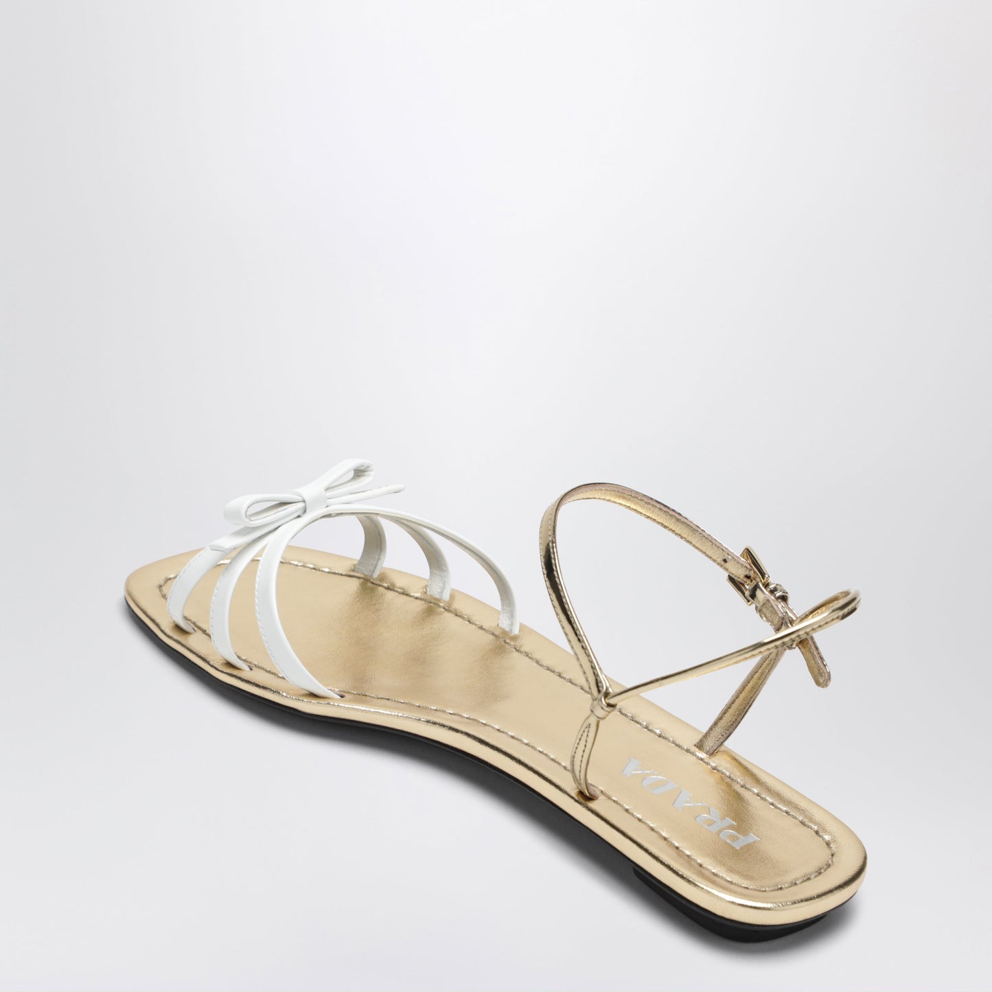 Prada White And Gold Leather Sandals With Bow Women PRADA