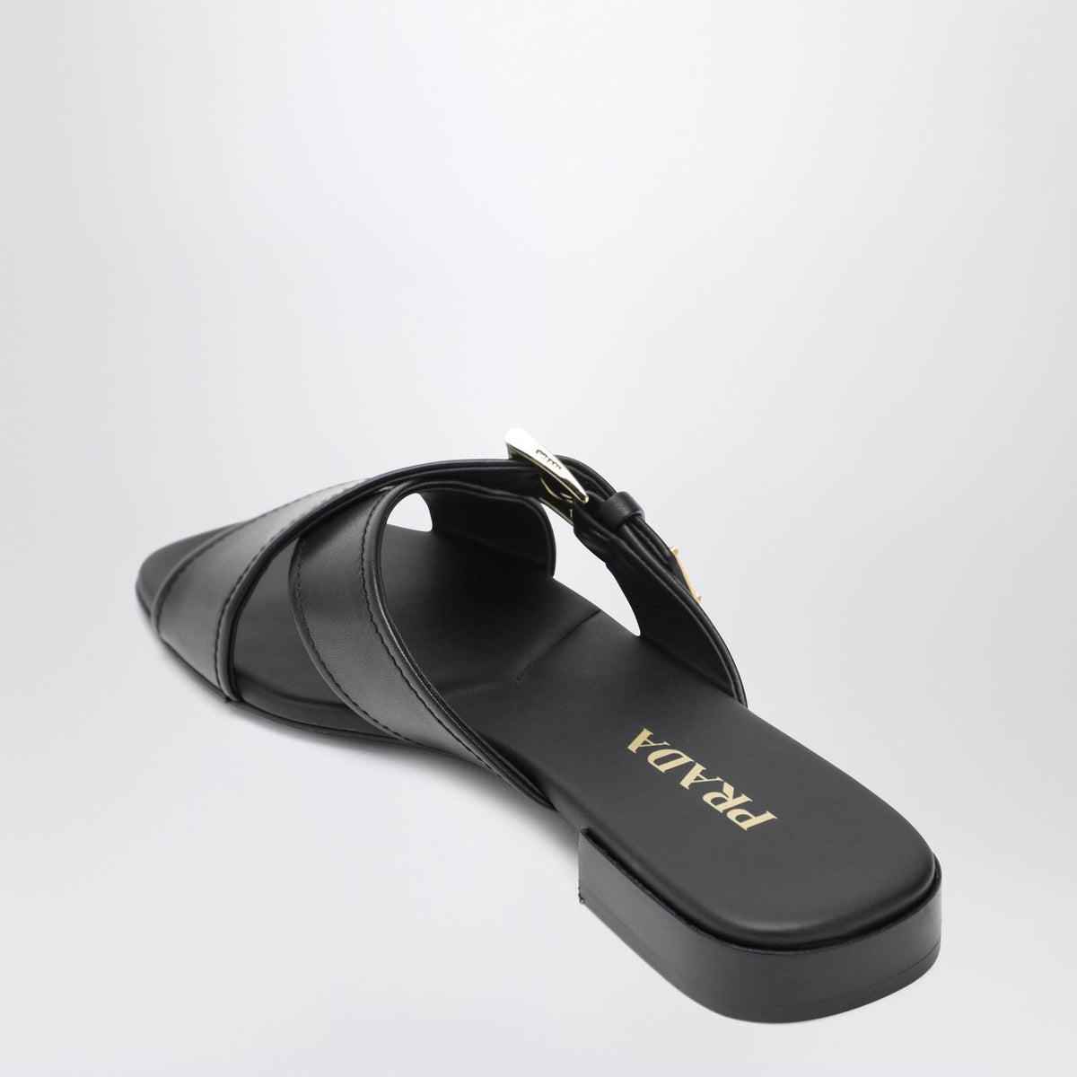 Prada Black Leather Slider Sandals With Buckle Women PRADA