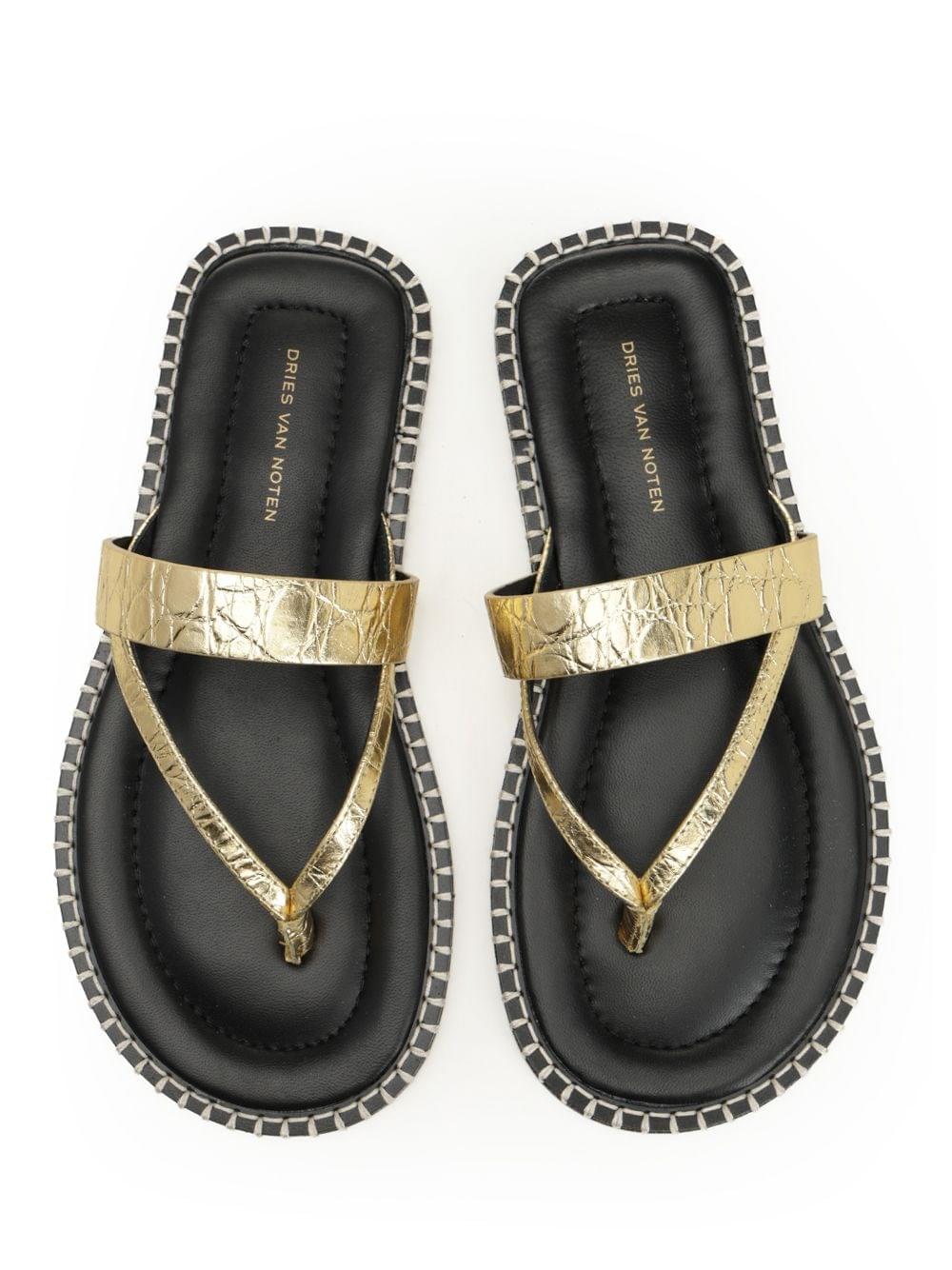 Dries Van Noten Women Metallic Leather Flip-Flops DRIES VAN NOTEN