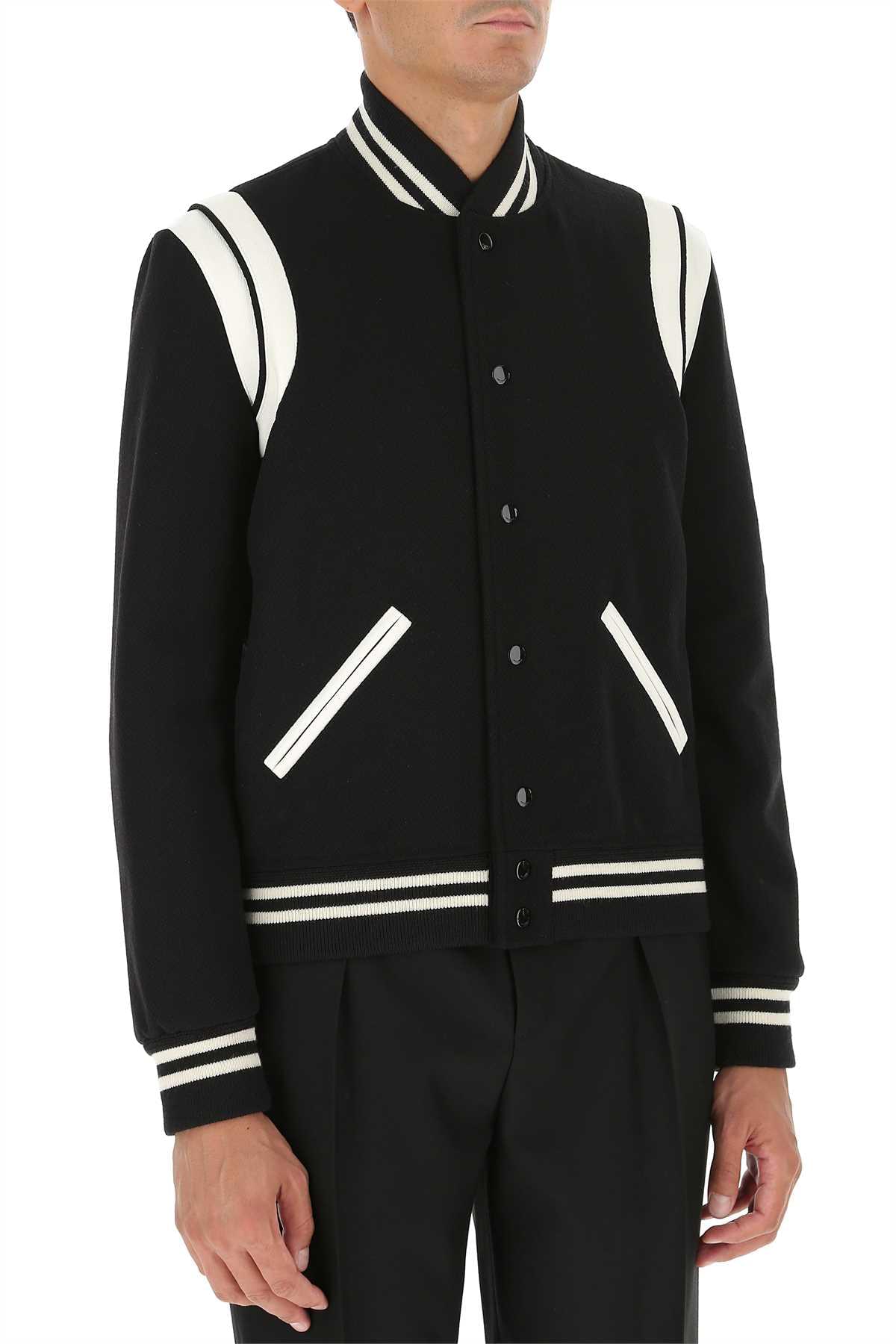Saint Laurent Men Black Wool Blend Bomber Jacket SAINT LAURENT