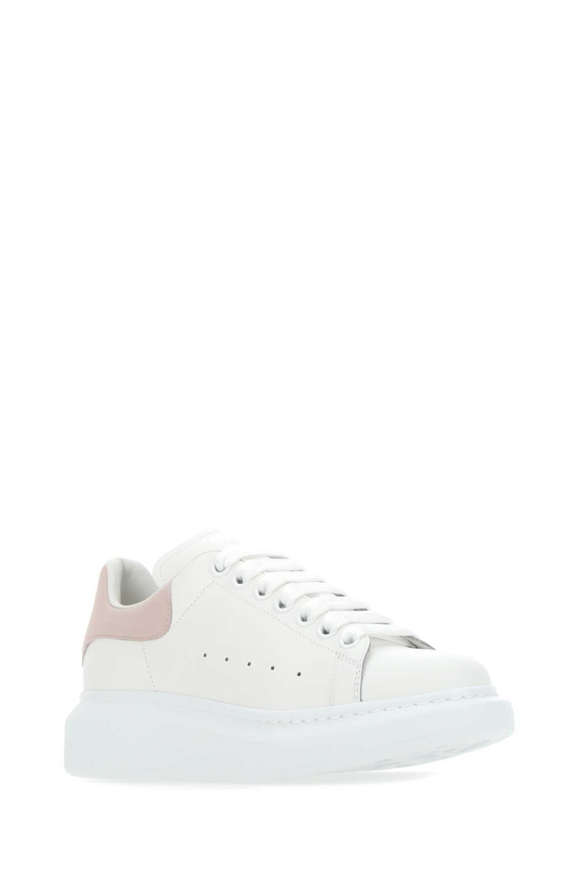 Alexander Mcqueen Women White Leather Sneakers With Powder Pink Suede Heel ALEXANDER MCQUEEN