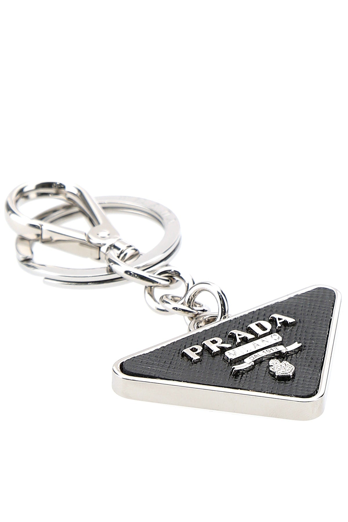 Prada Men Two-Tone Leather And Metal Keychain PRADA