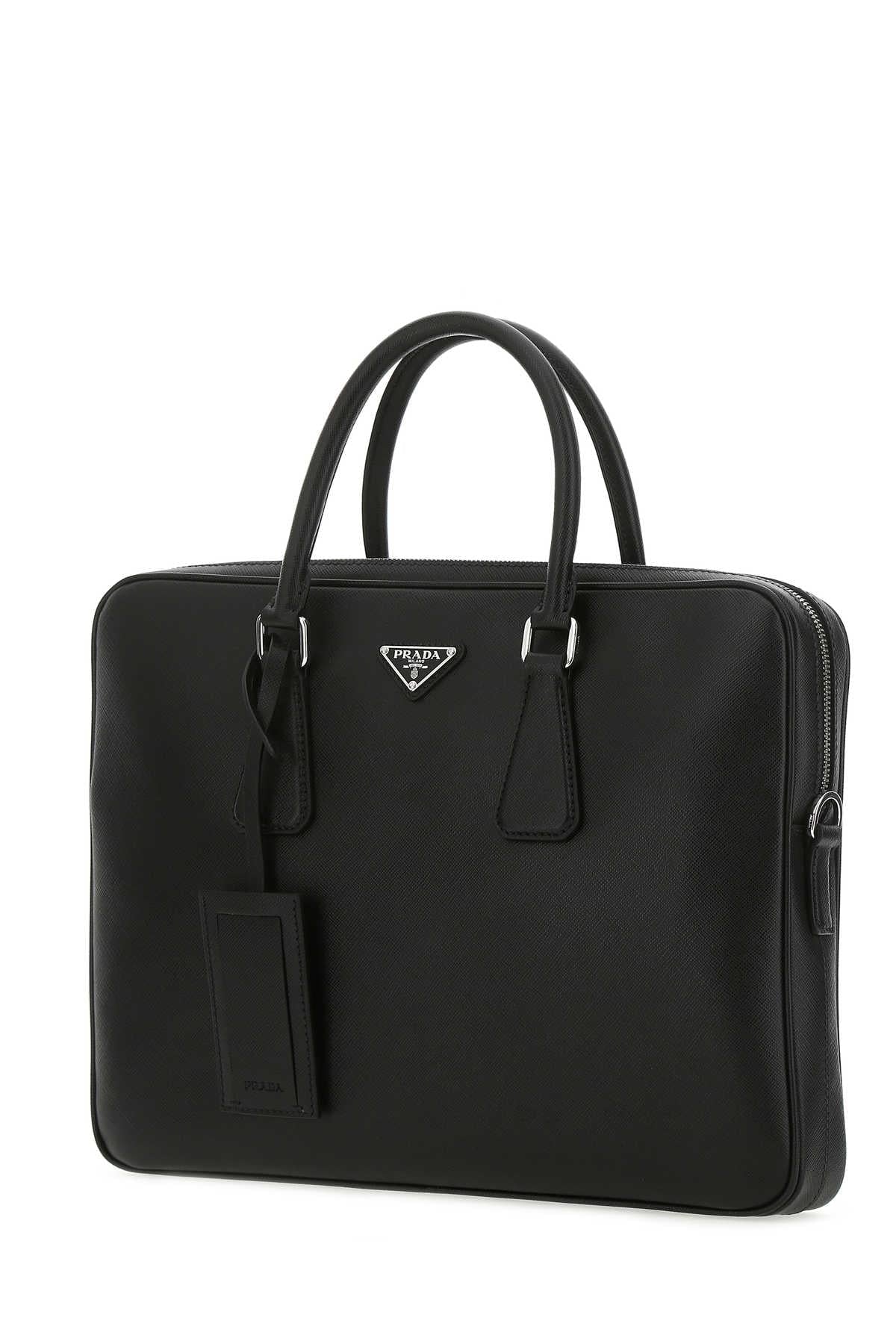 Prada Men Black Leather Brief Case PRADA