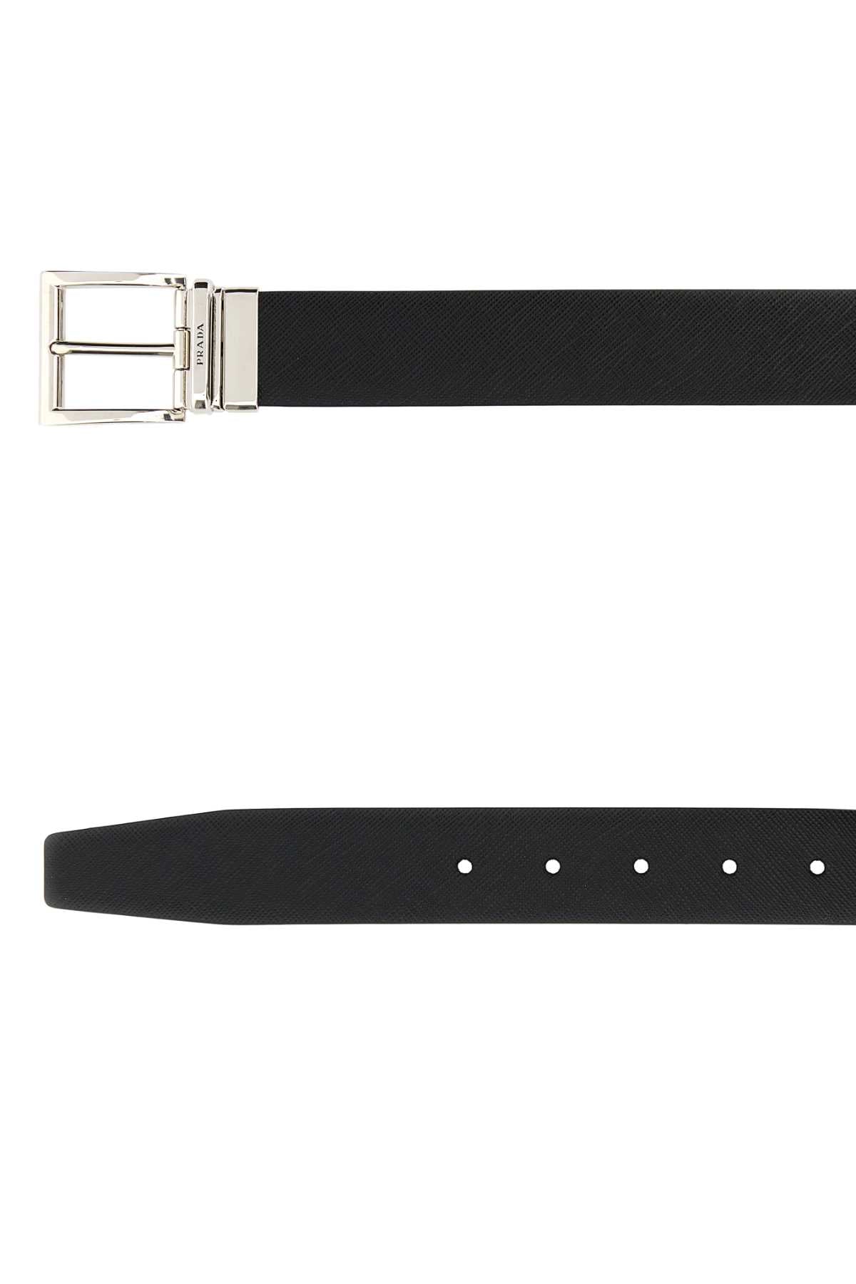 Prada Men Black Leather Reversible Belt PRADA
