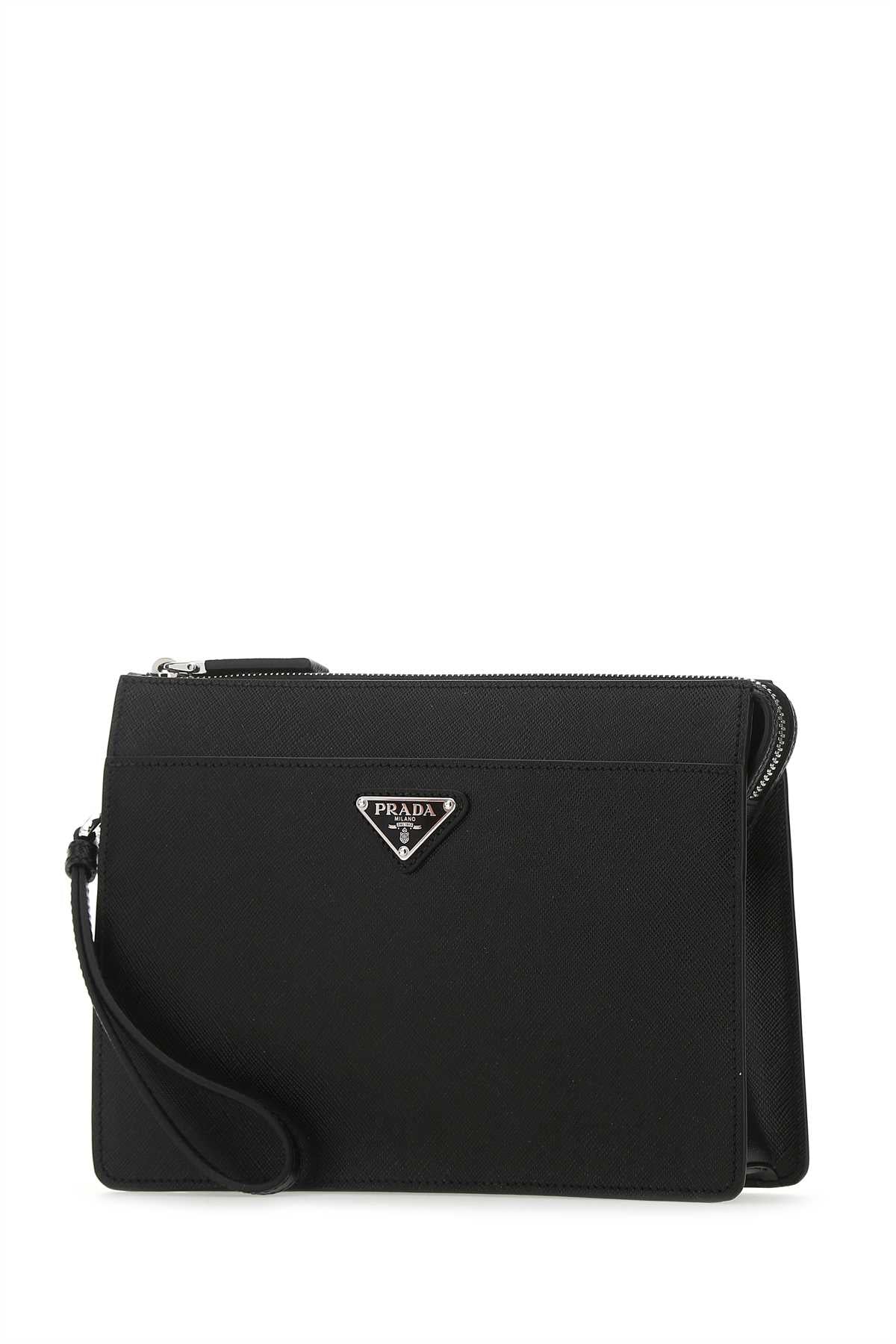Prada Men Black Leather Clutch PRADA