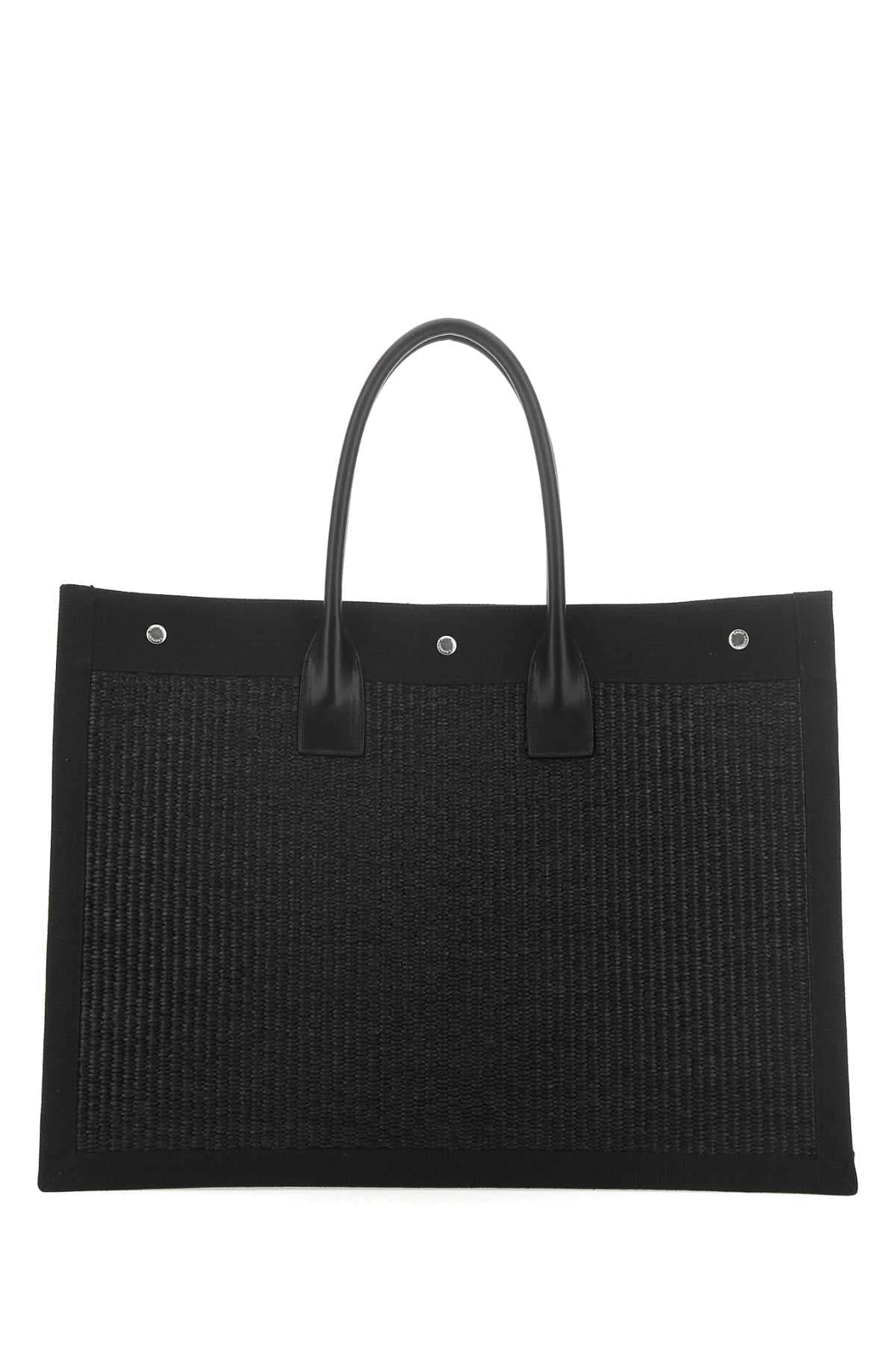 Saint Laurent Men Black Rafia And Canvas Rive Gauche Shopping Bag SAINT LAURENT