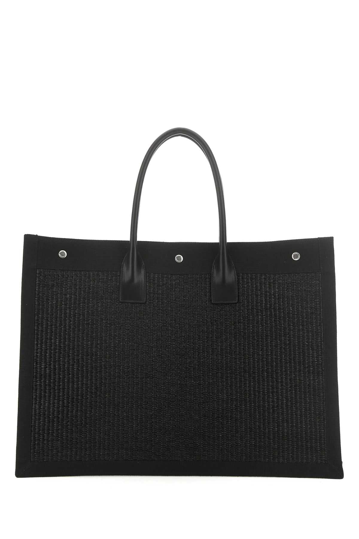 Saint Laurent Men Black Rafia And Canvas Rive Gauche Shopping Bag SAINT LAURENT