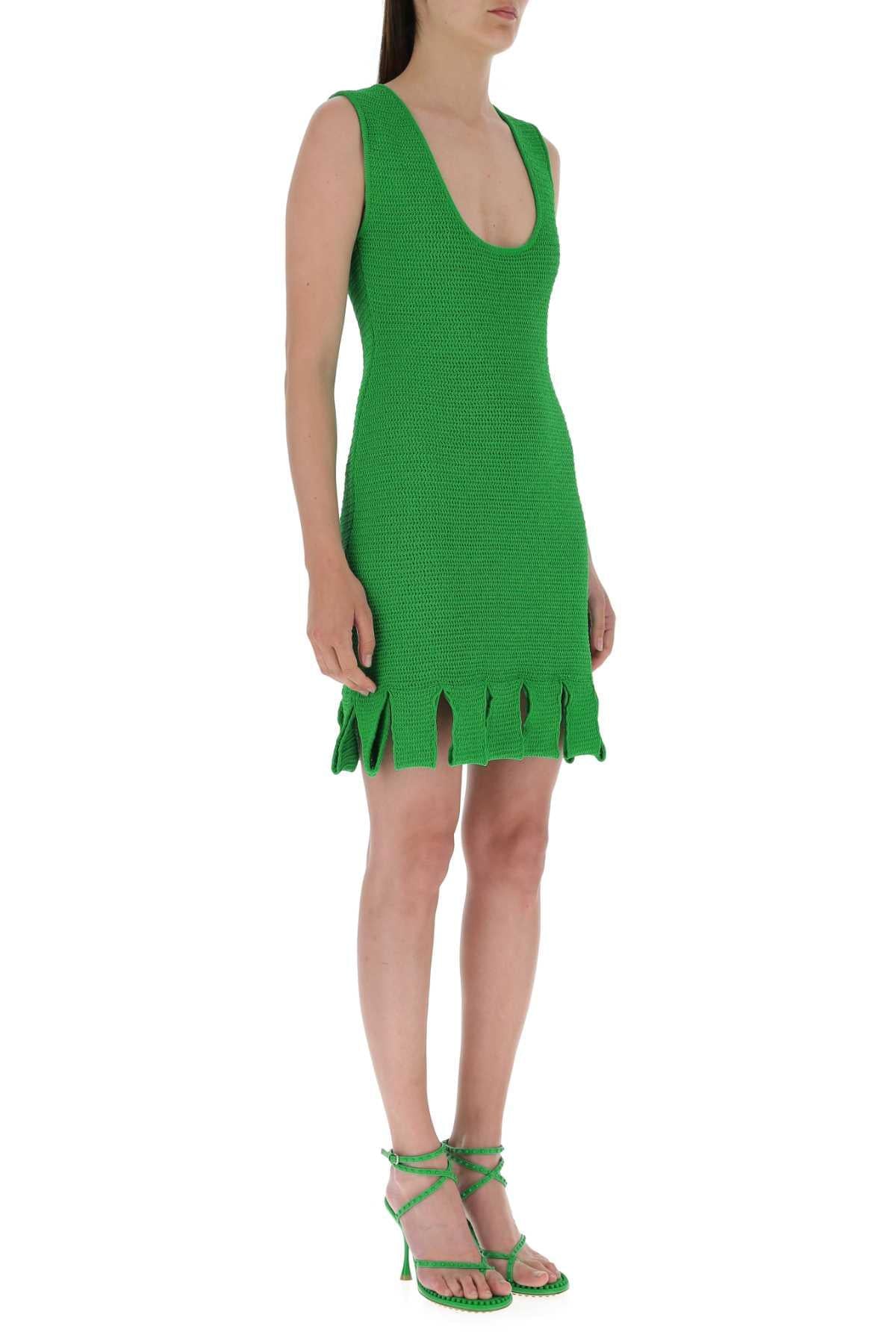 Bottega Veneta Women Grass Green Stretch Cotton Blend Mini Dress BOTTEGA VENETA