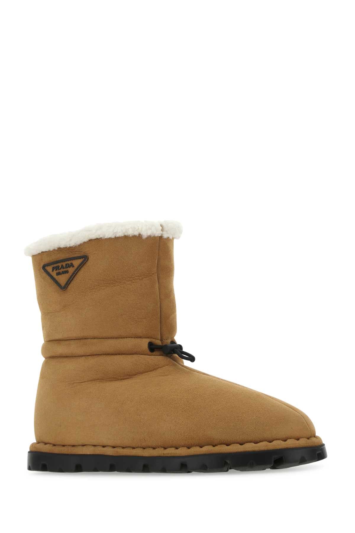 Prada Men Camel Shearling Ankle Boots PRADA