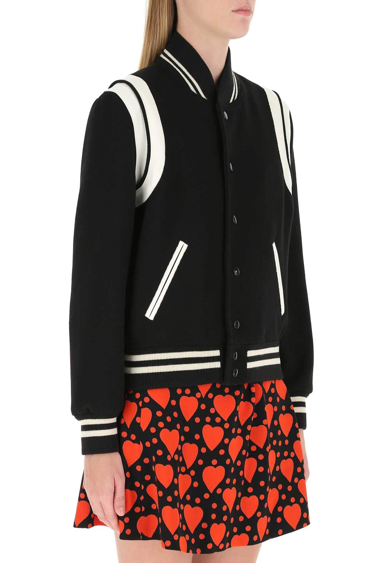 Saint Laurent Women Black Wool Blend Bomber Jacket SAINT LAURENT