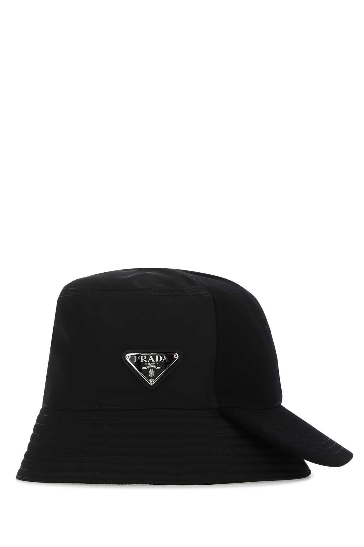 Prada Men Black Re-Nylon And Gabardine Hat PRADA