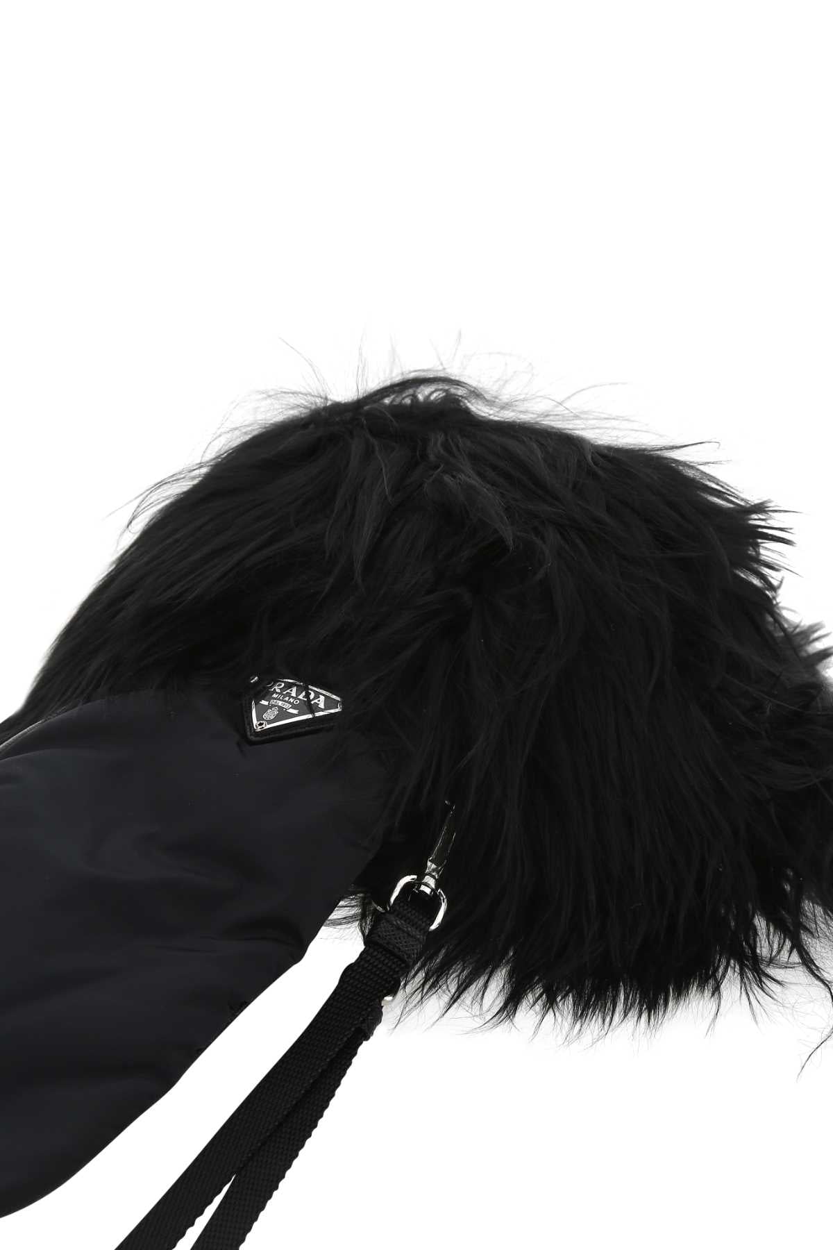 Prada Women Black Nylon And Nappa Leather Gloves PRADA