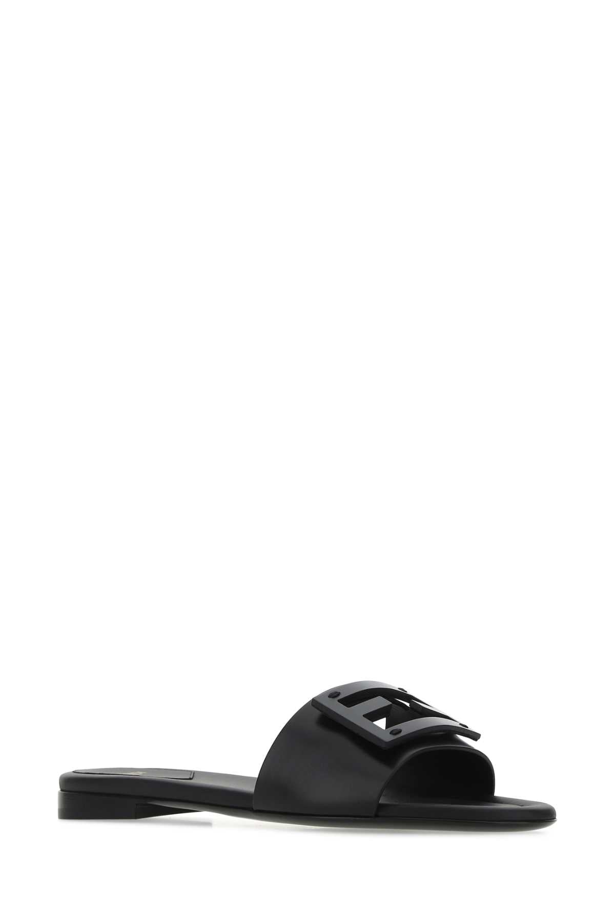Fendi Women Black Leather Baguette Slippers FENDI