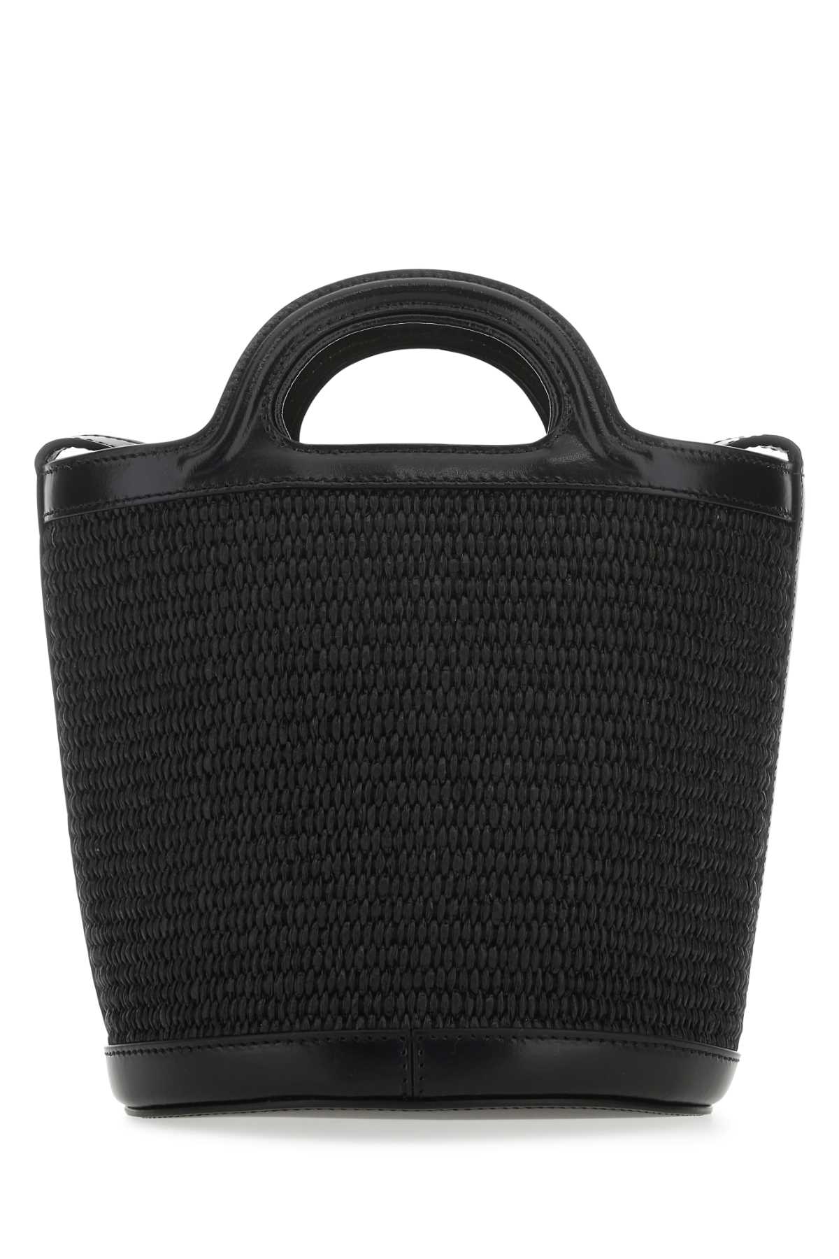 Marni Women Black Leather And Raffia Tropicalia Bucket Bag MARNI