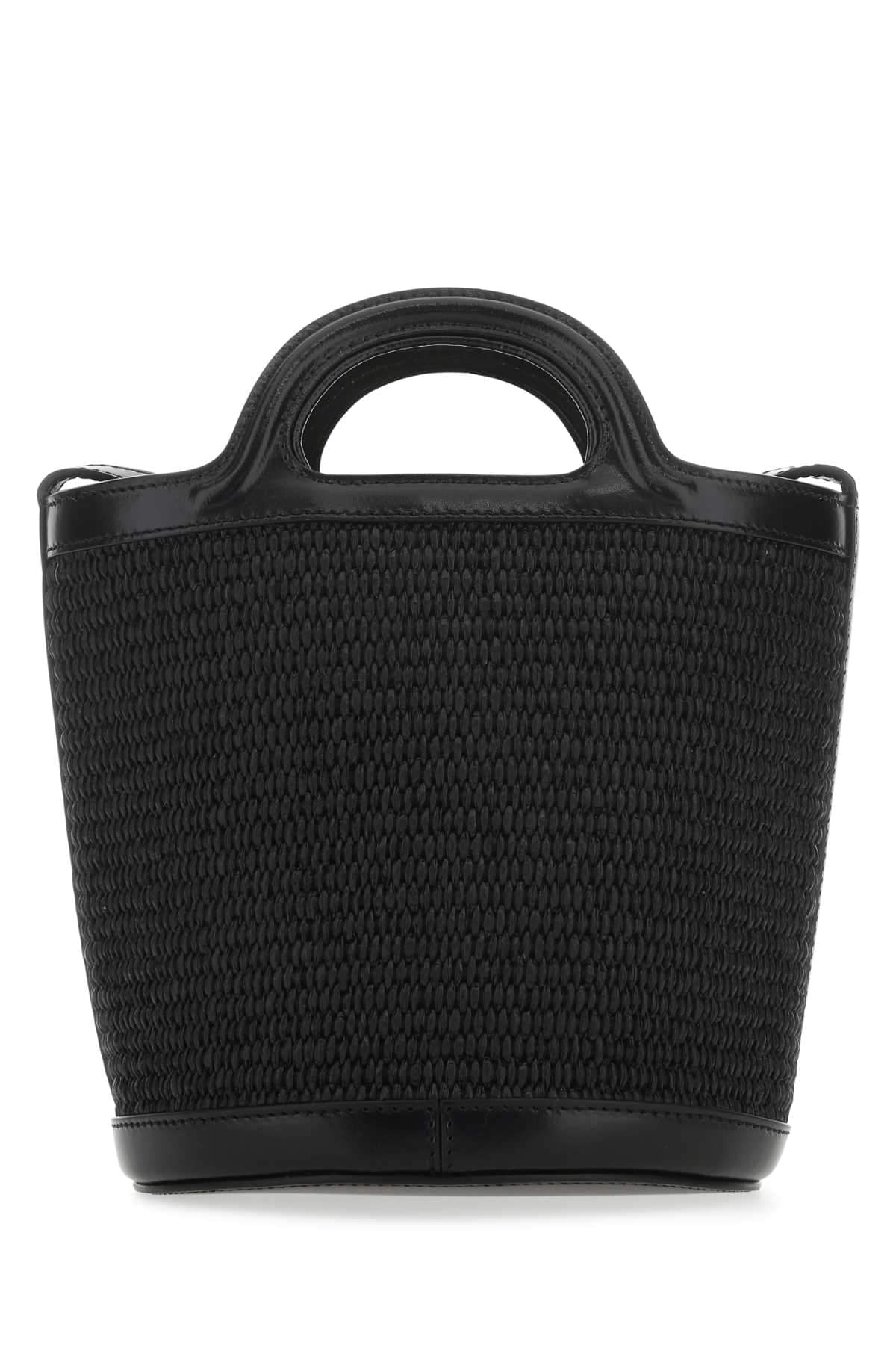 Marni Women Black Leather And Raffia Tropicalia Bucket Bag MARNI