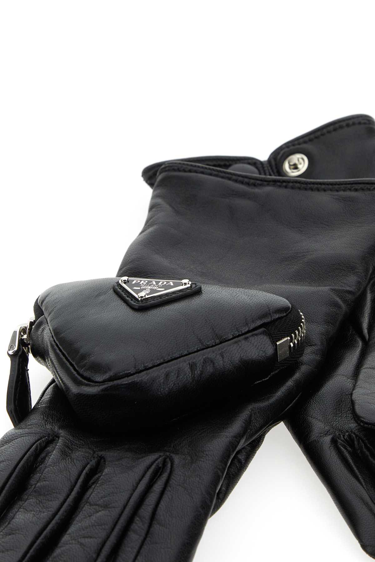 Prada Women Black Leather Gloves PRADA
