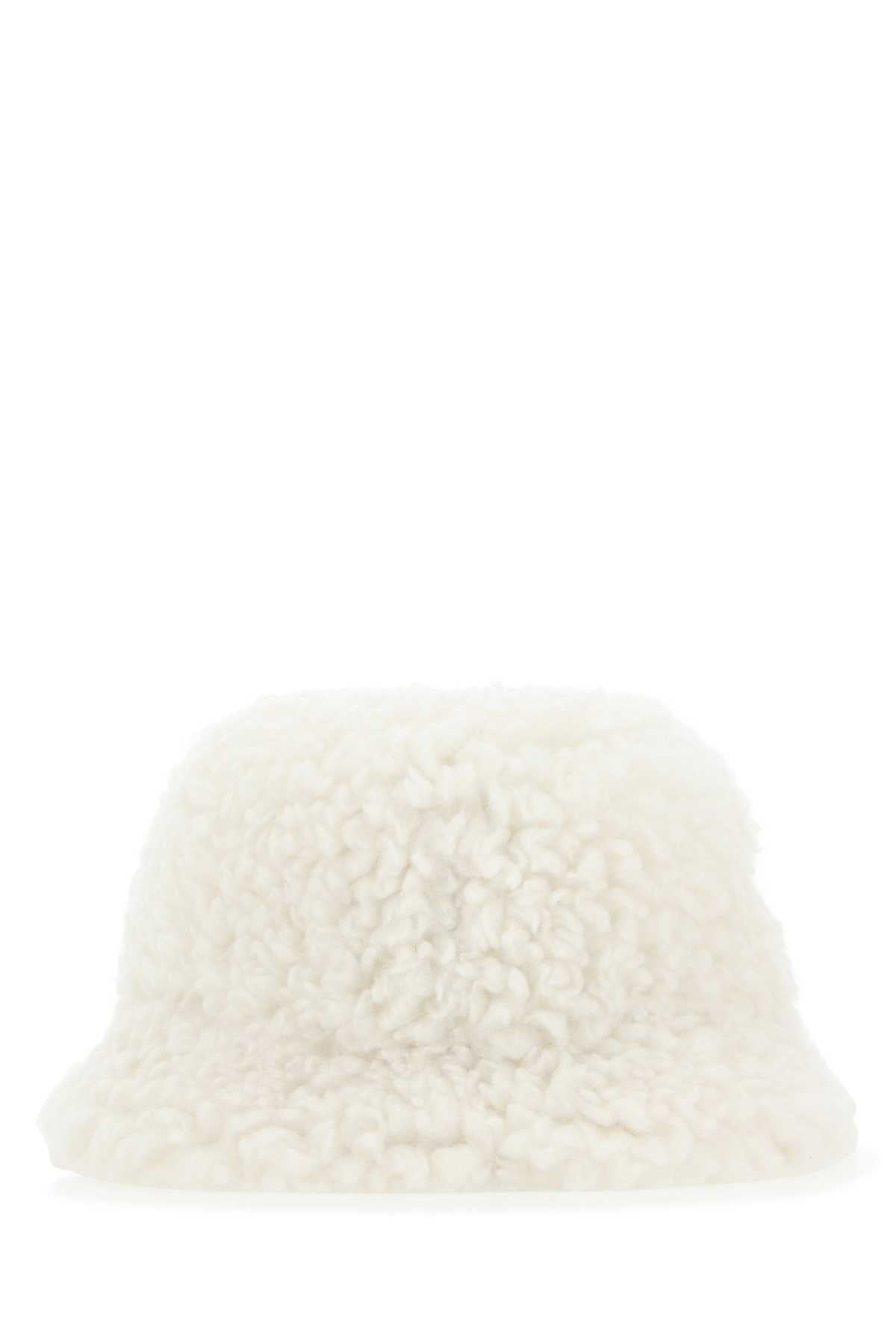 Prada Women Ivory Eco Shearling Hat PRADA