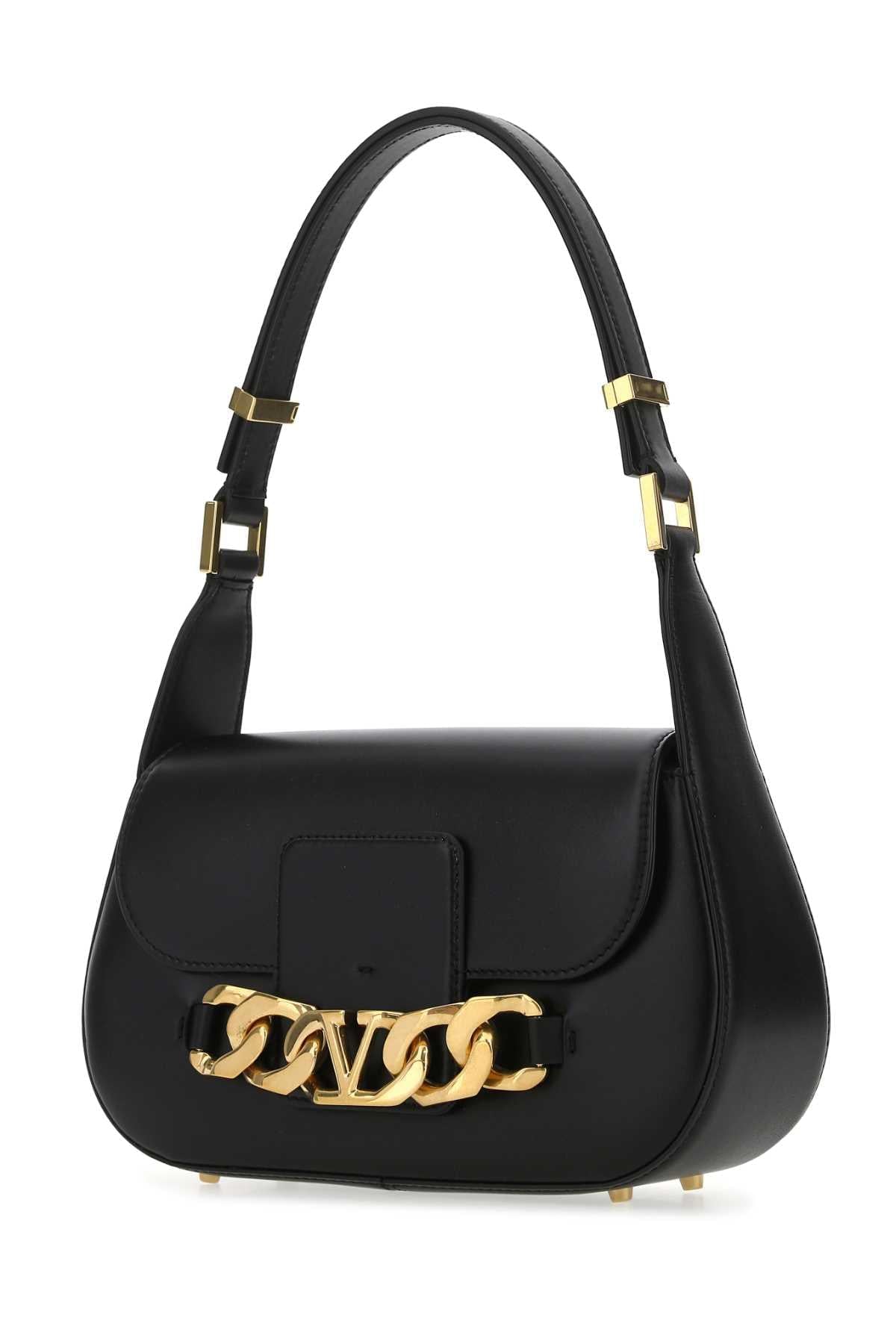 Valentino Garavani Women Black Leather Vlogo Chain Shoulder Bag VALENTINO GARAVANI