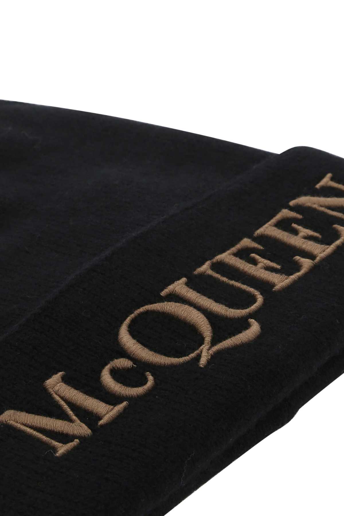 Alexander Mcqueen Men Black Cashmere Beanie Hat ALEXANDER MCQUEEN