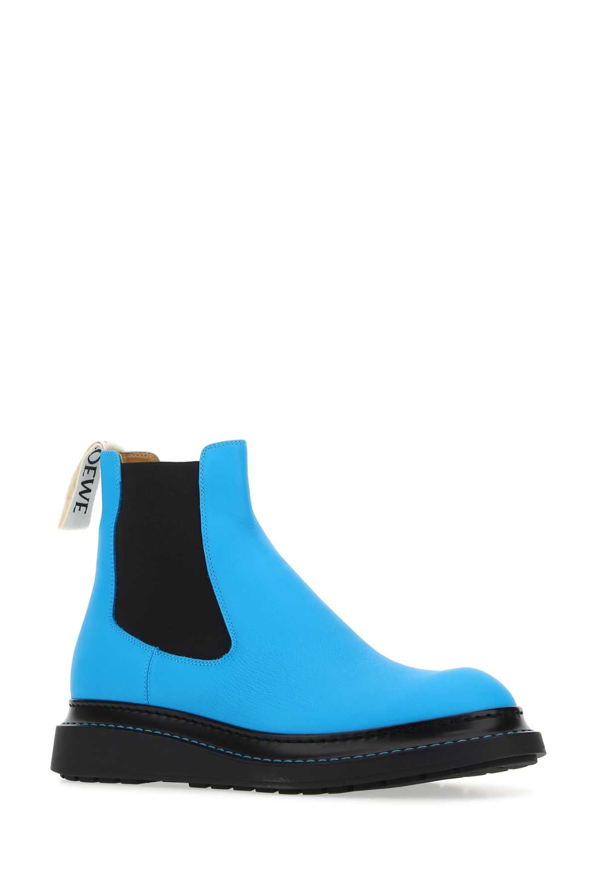 Loewe Men Fluo Light-Blue Leather Ankle Boots LOEWE