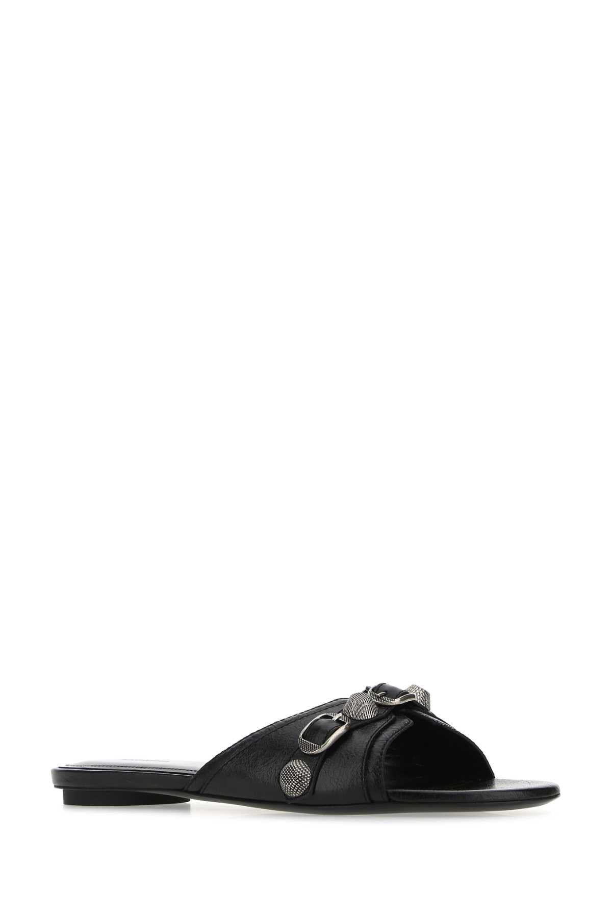 Balenciaga Women Black Leather Cagole Slippers BALENCIAGA