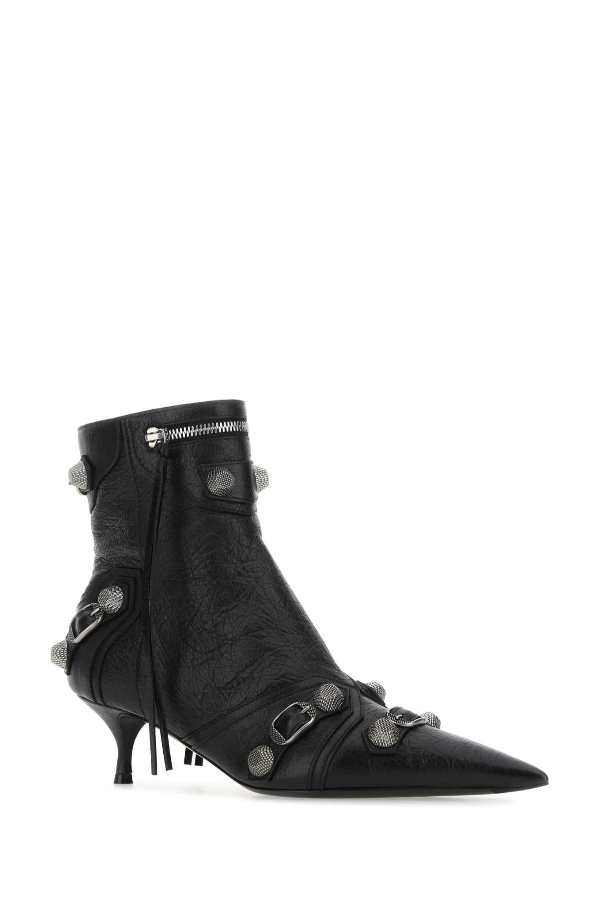 Balenciaga Women Black Leather Cagole Ankle Boots