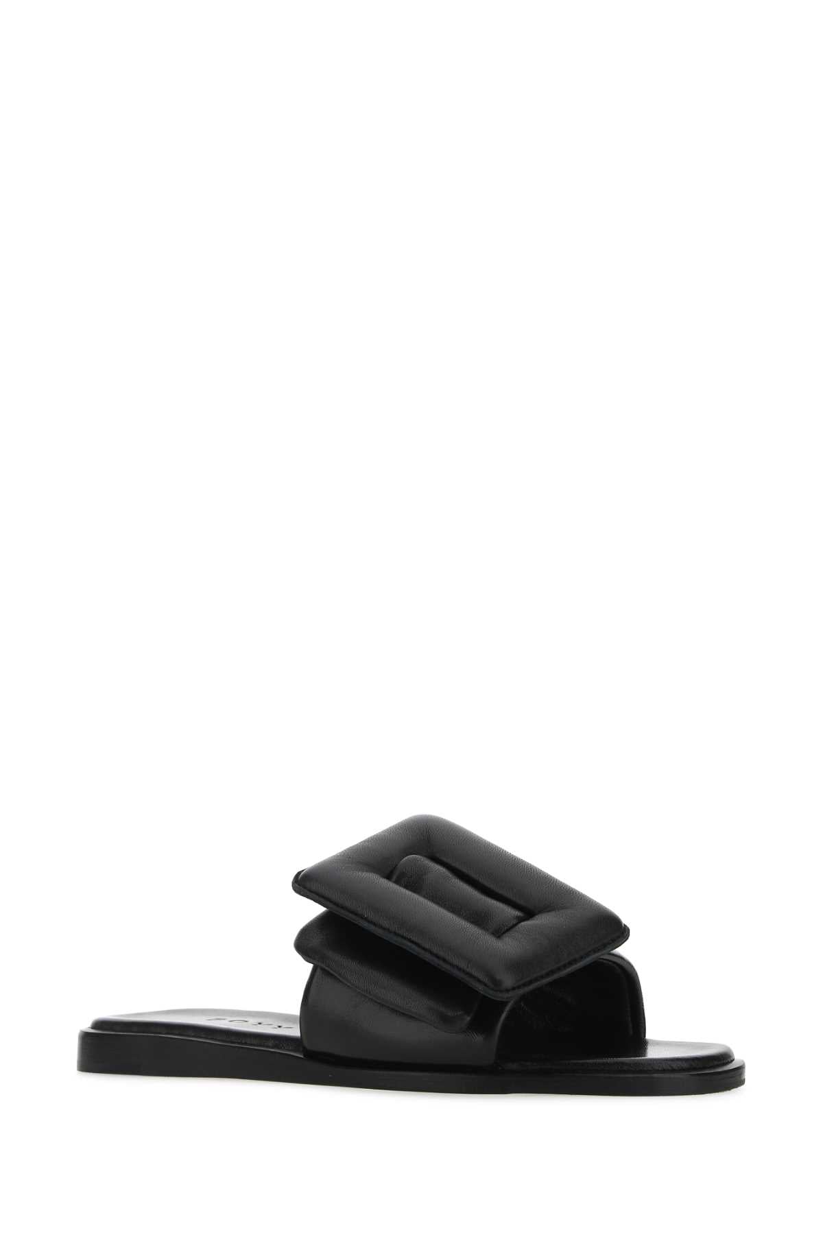 Boyy Women Black Leather Puffy Slippers BOYY