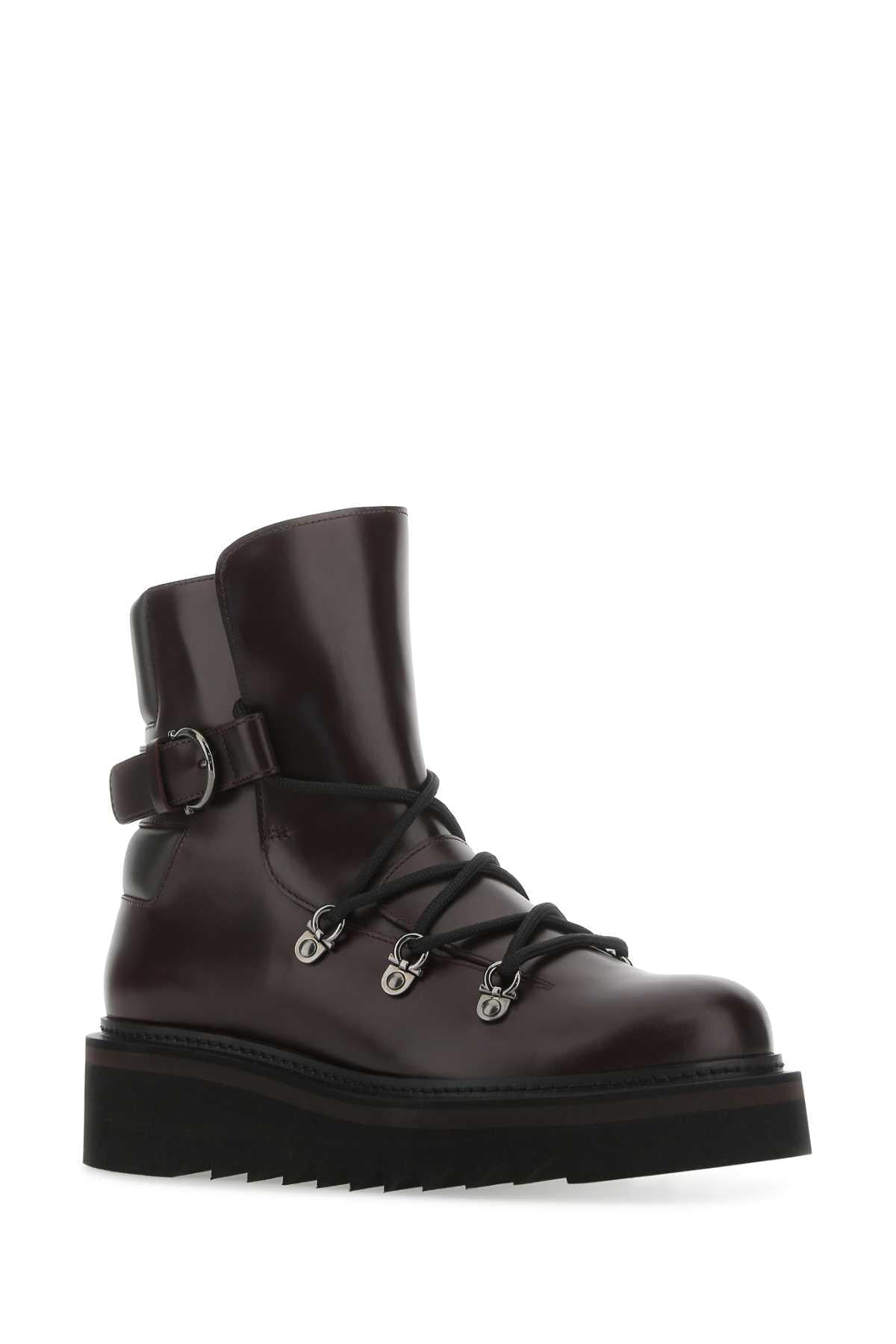 Salvatore Ferragamo Women Aubergine Leather Elimo Ankle Boots FERRAGAMO