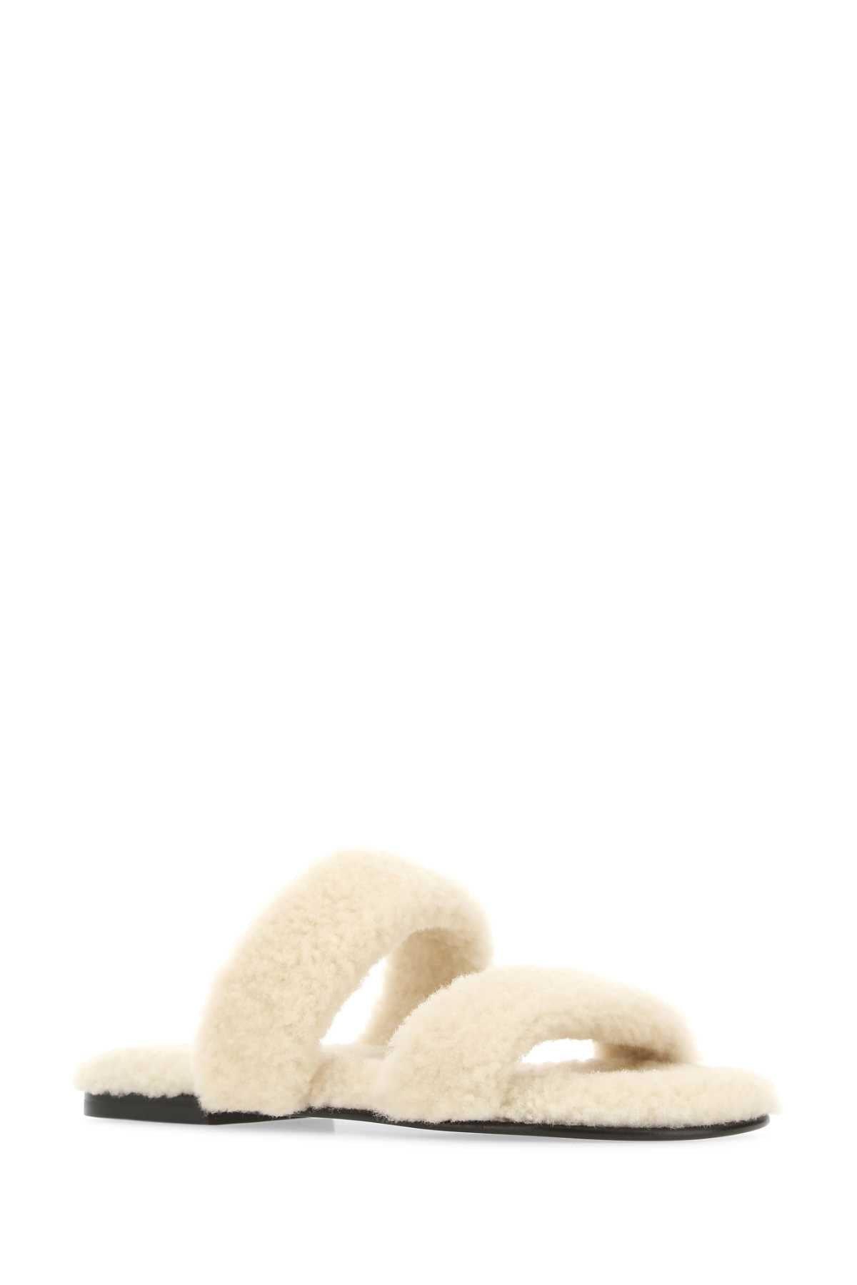 Saint Laurent Men Ivory Shearling Bleach Slippers SAINT LAURENT