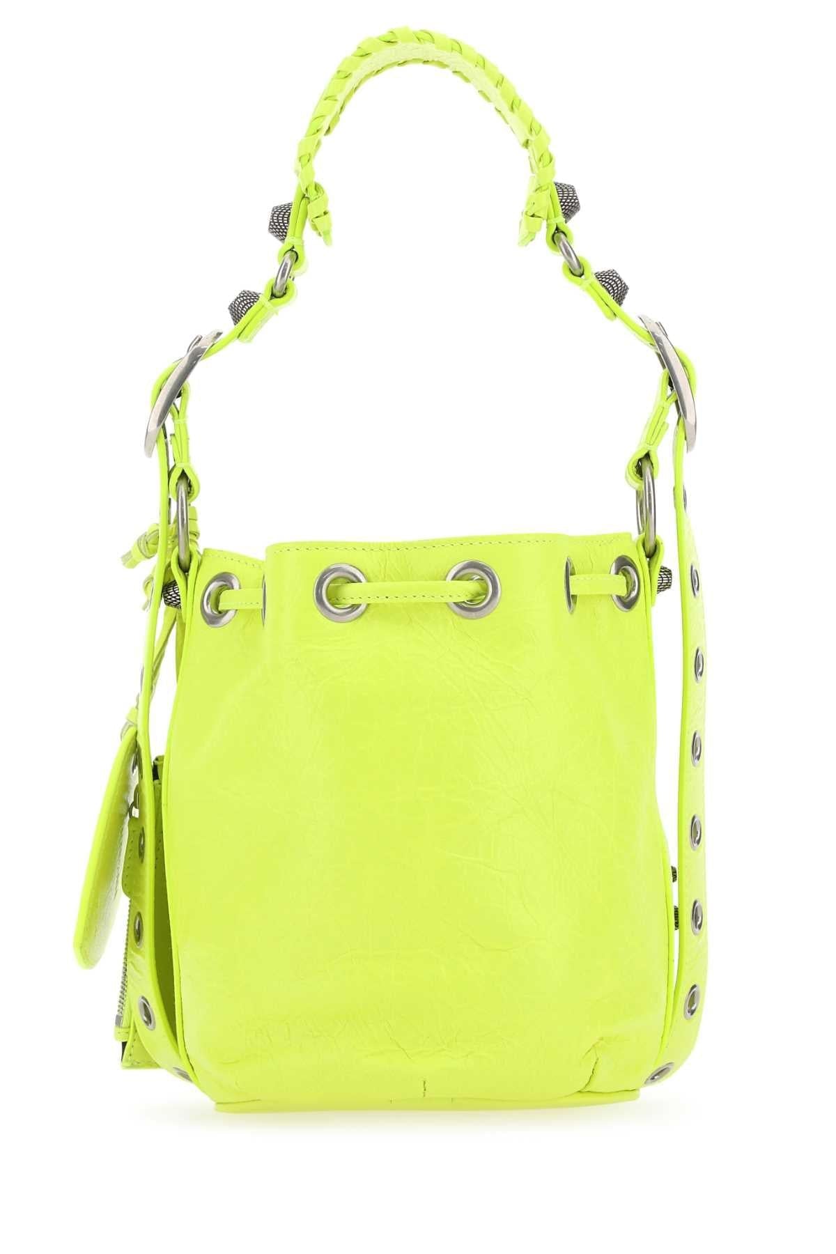 Balenciaga Women Fluo Yellow Leather Le Cagole Xs Bucket Bag BALENCIAGA