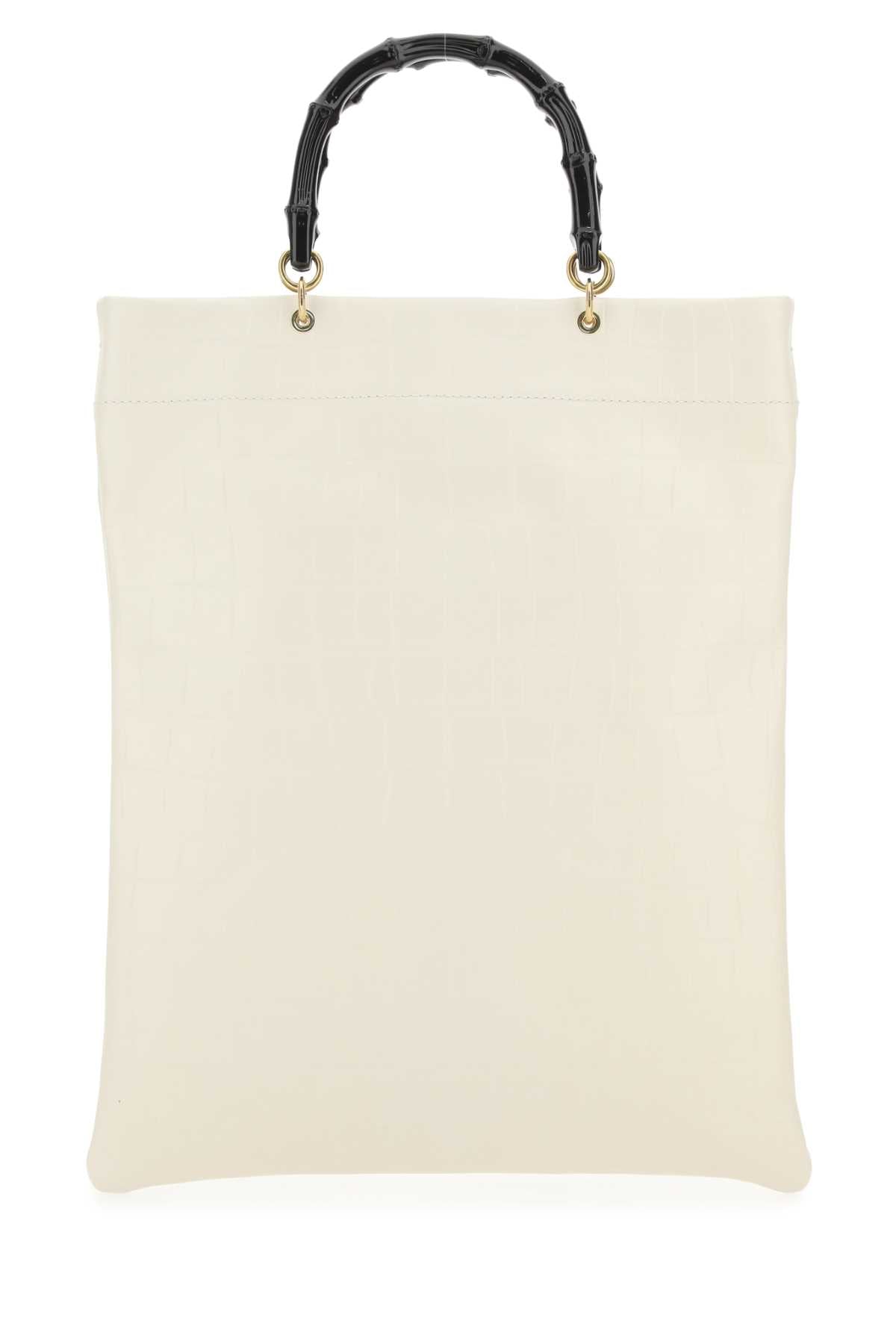 Jil Sander Women Ivory Leather Medium Shopping Bag JIL SANDER
