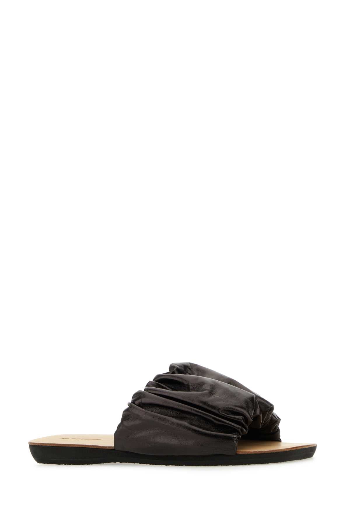 Jil Sander Women Dark Brown Leather Slippers JIL SANDER