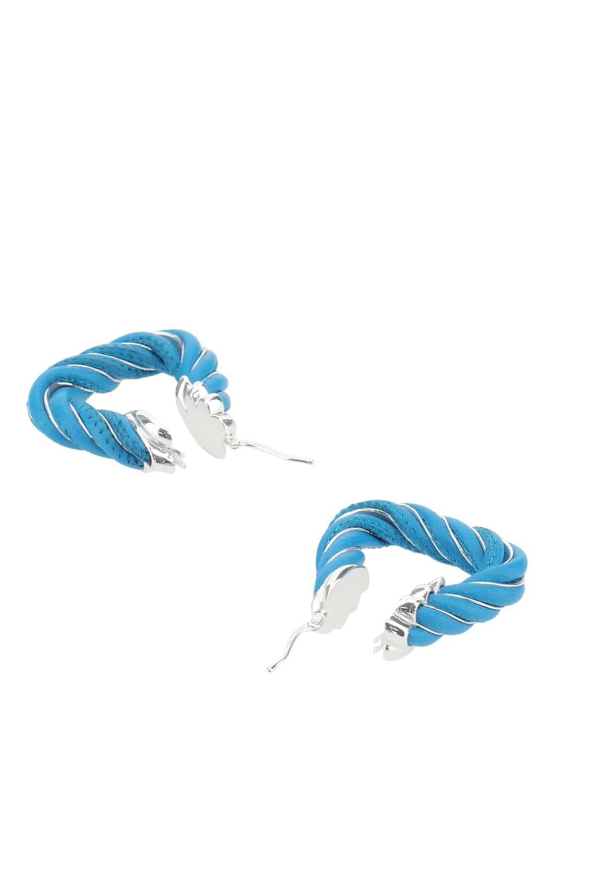 Bottega Veneta Women Light-Blue Nappa Leather And 925 Silver Twist Triangle Earrings BOTTEGA VENETA