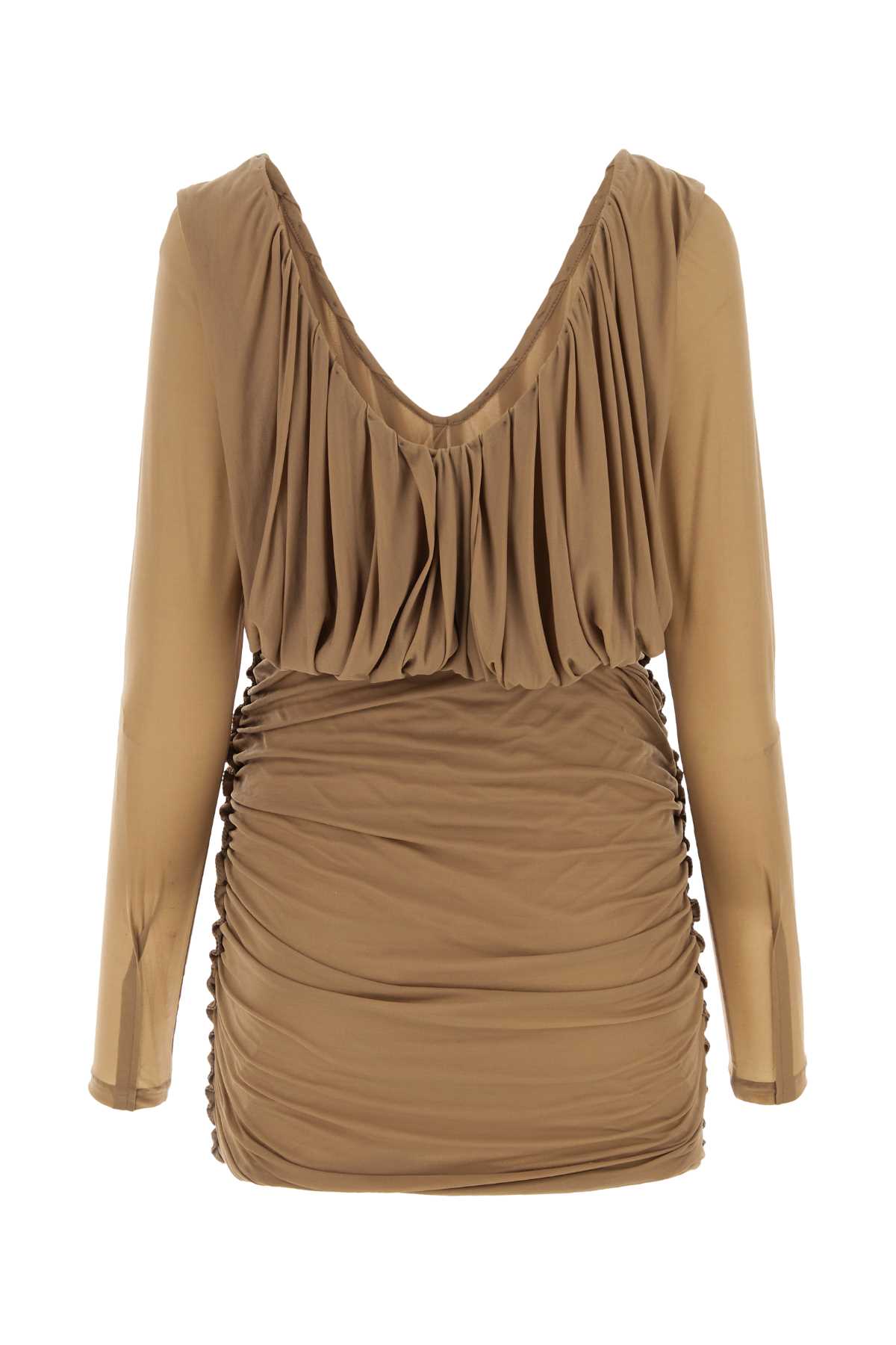 Saint Laurent Women Camel Jersey Mini Dress SAINT LAURENT