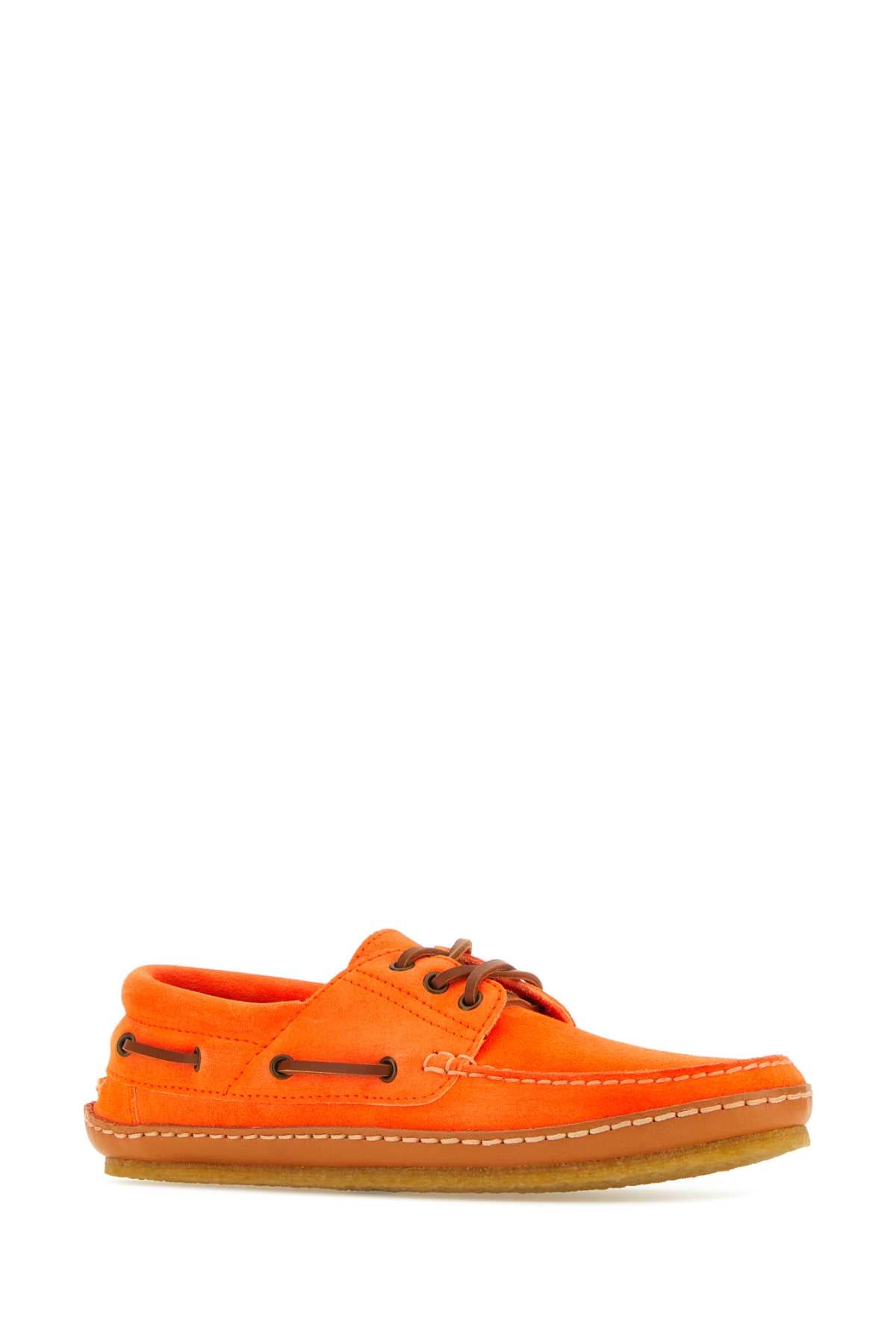 Saint Laurent Men Fluo Orange Suede Ashe Loafers SAINT LAURENT