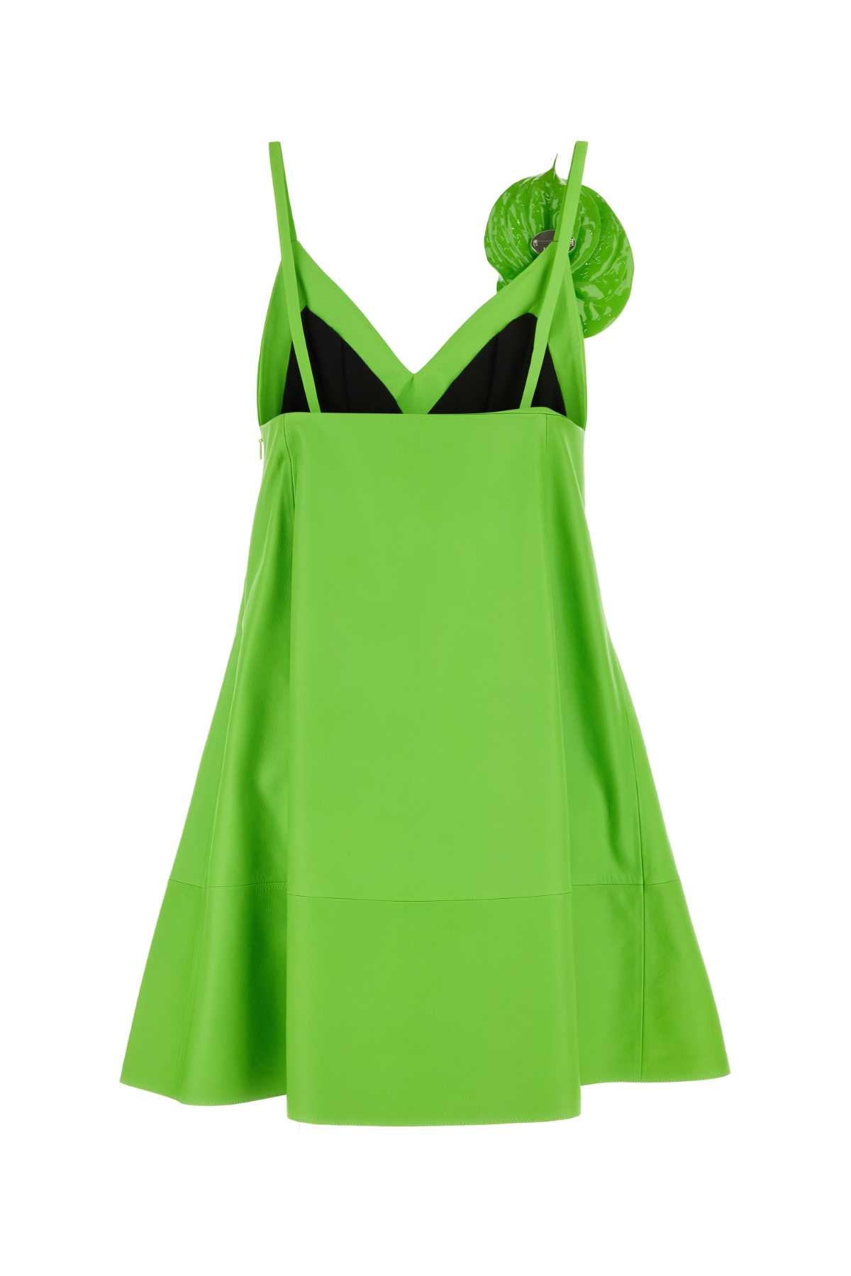Loewe Women Fluo Green Leather Mini Dress LOEWE
