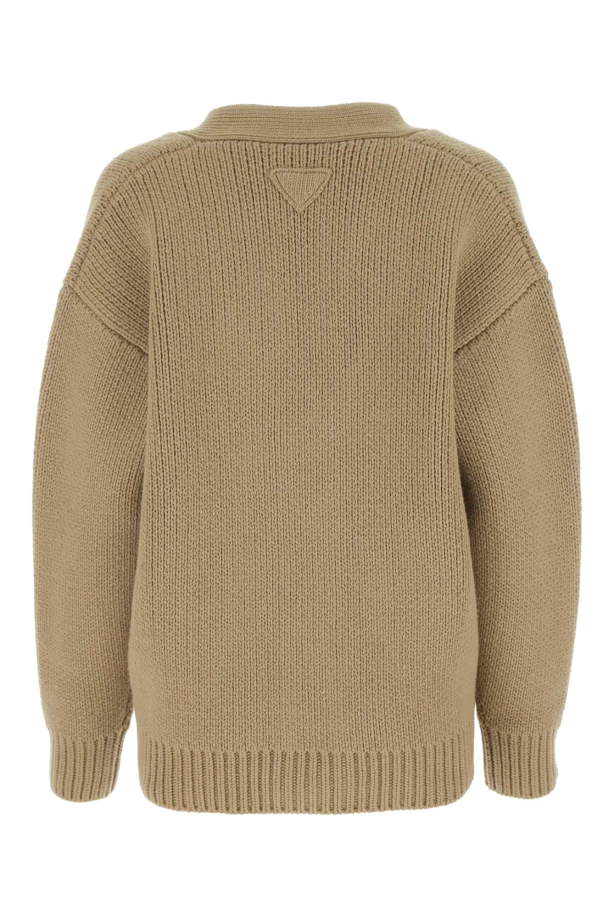 Prada Women Cappuccino Wool Blend Oversize Cardigan PRADA