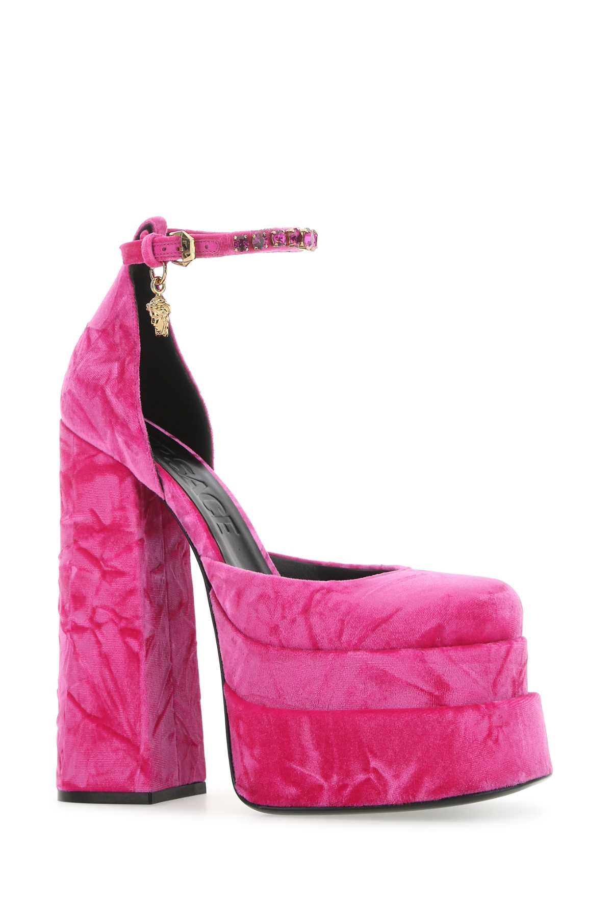 Versace Women Fuchsia Velvet Medusa Aevitas Pumps VERSACE