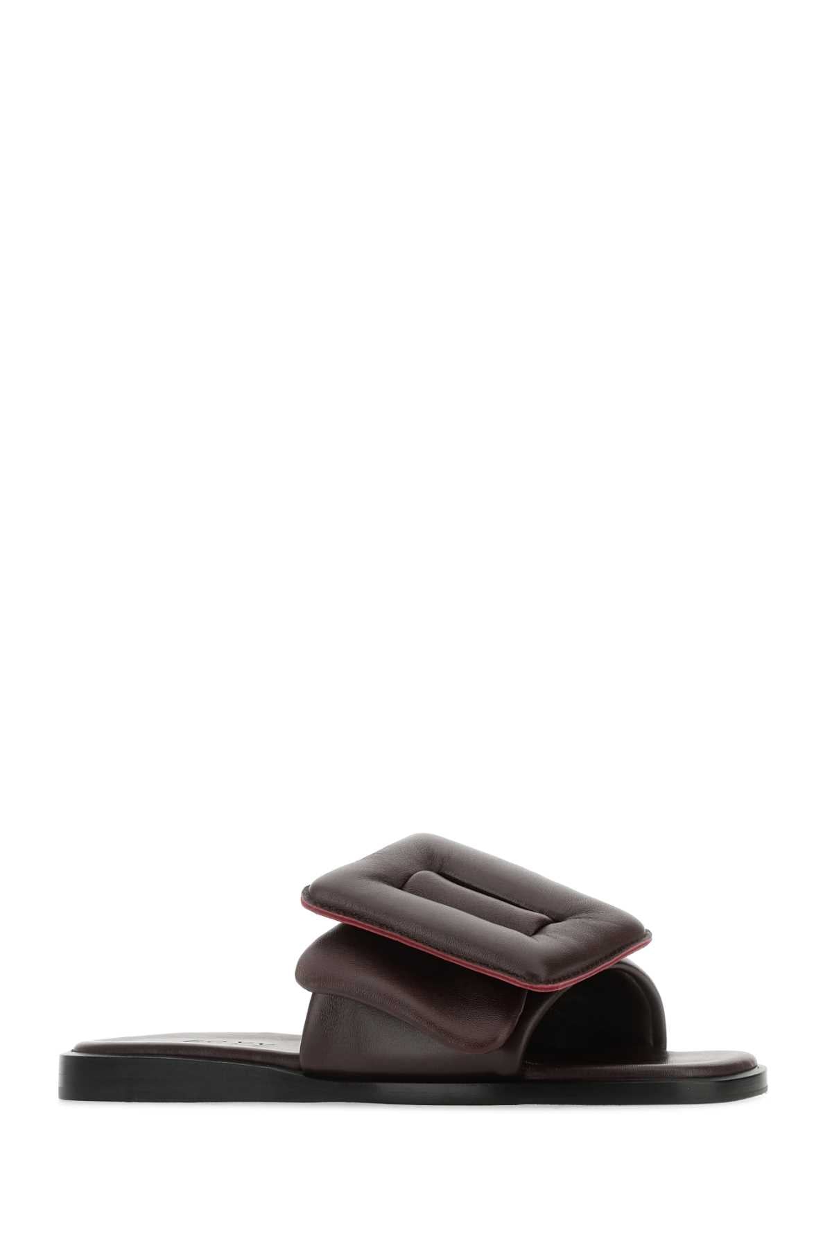 Boyy Women Chocolate Leather Puffy Slippers BOYY