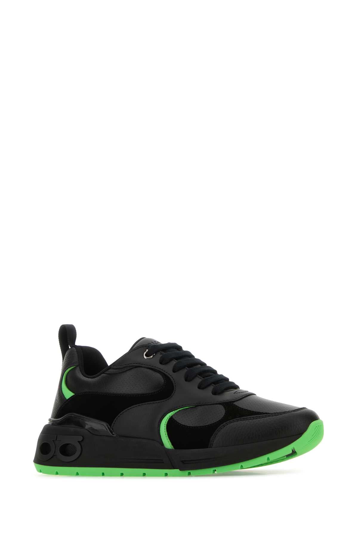 Salvatore Ferragamo Men Black Leather Cosimina Sneakers FERRAGAMO