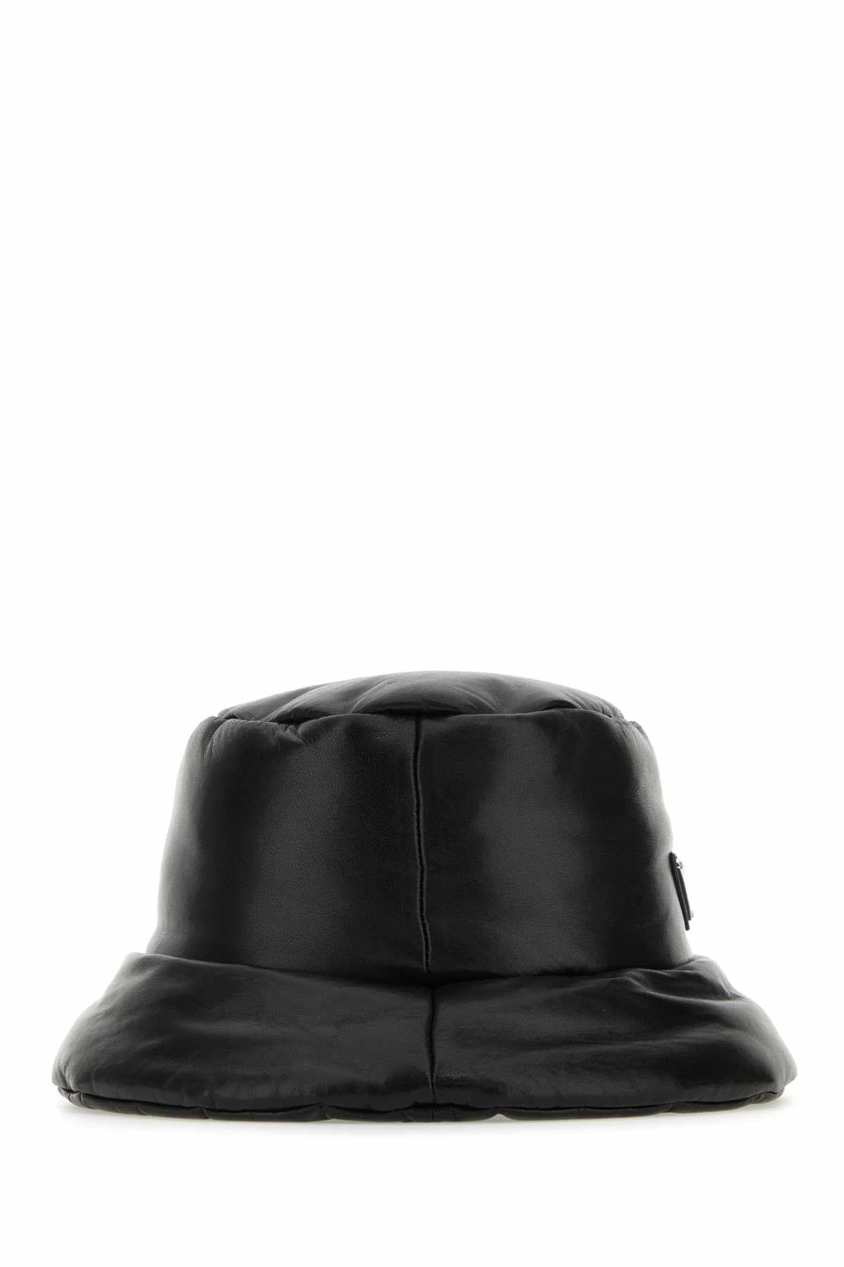 Prada Women Black Nappa Leather Padded Hat PRADA