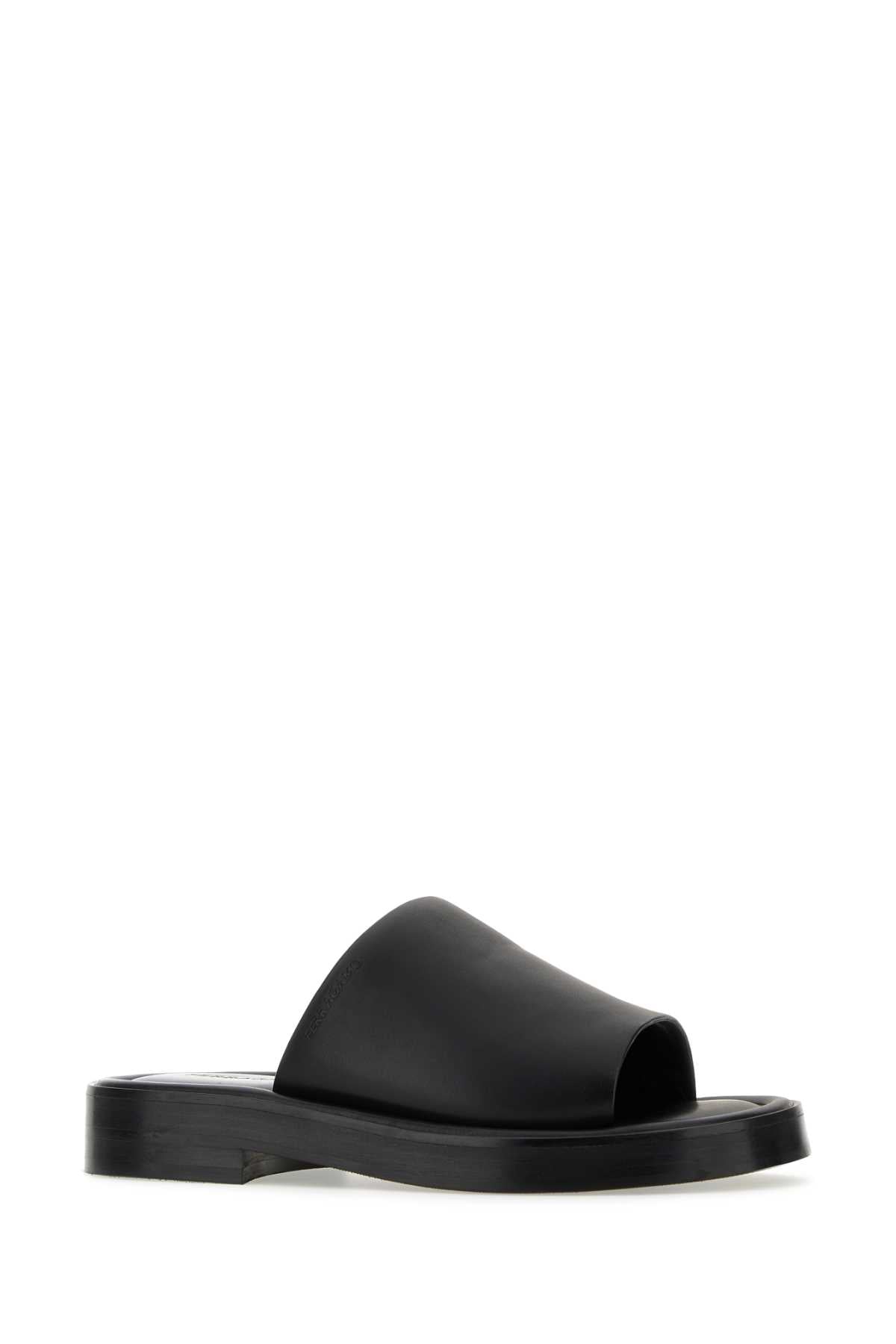 Salvatore Ferragamo Men Black Nappa Leather Slippers FERRAGAMO