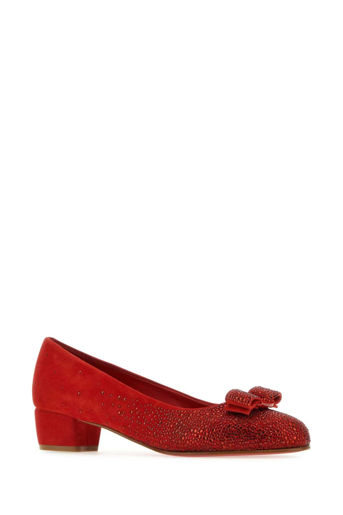 Salvatore Ferragamo Women Red Suede Vara Pumps FERRAGAMO