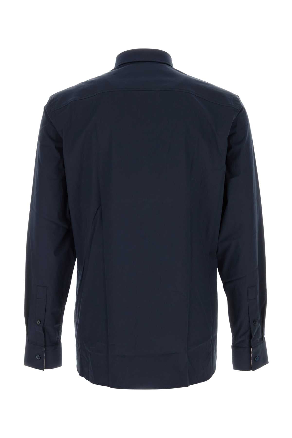 Burberry Men Navy Blue Stretch Poplin Shirt BURBERRY