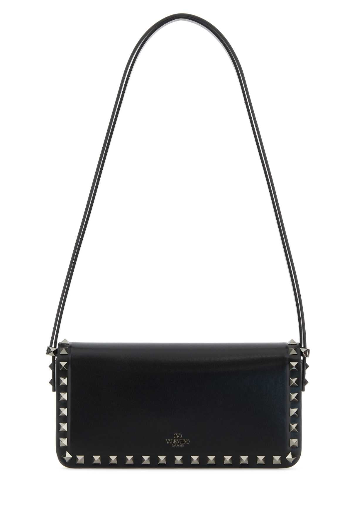 Valentino Garavani Women Black Leather Rockstud Shoulder Bag VALENTINO GARAVANI