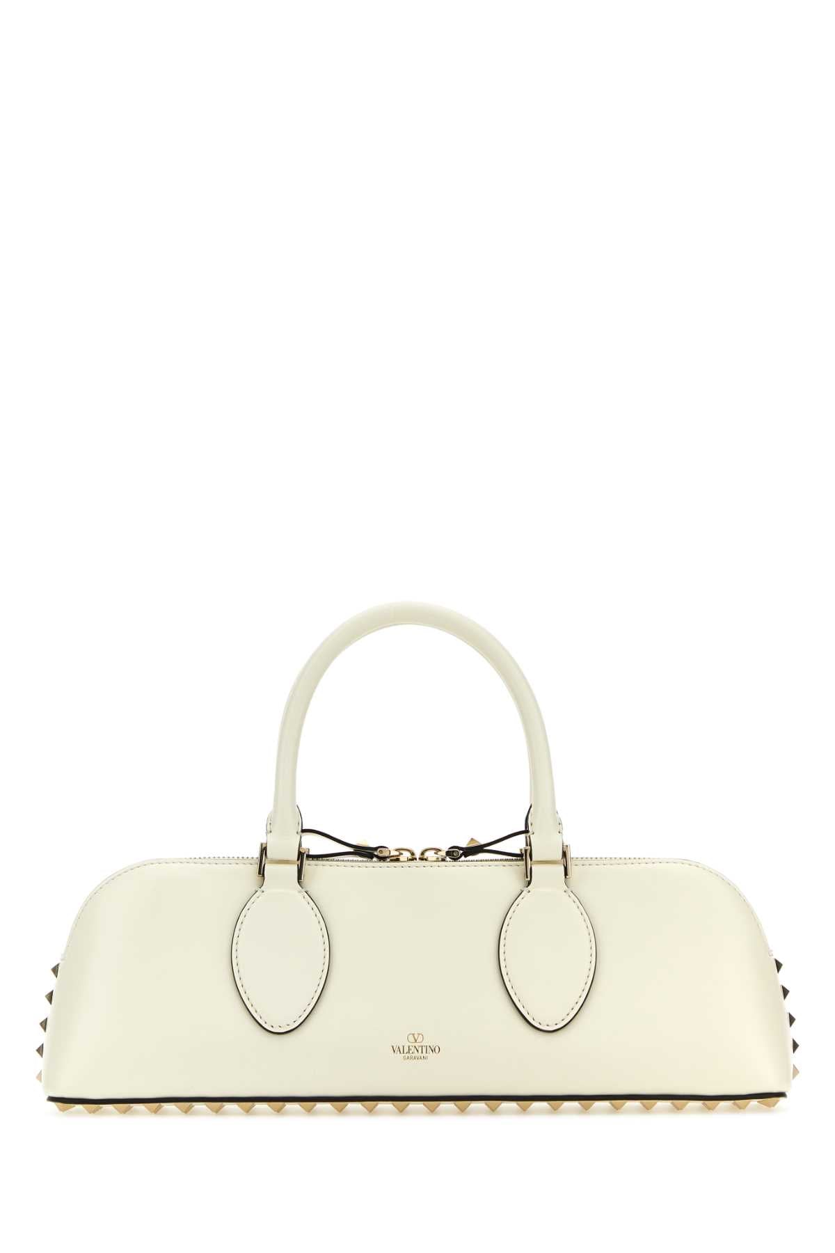 Valentino Garavani Women Ivory Leather Rockstud East-West Handbag VALENTINO GARAVANI