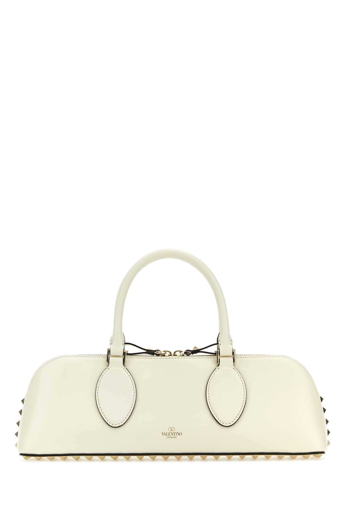 Valentino Garavani Women Ivory Leather Rockstud East-West Handbag VALENTINO GARAVANI