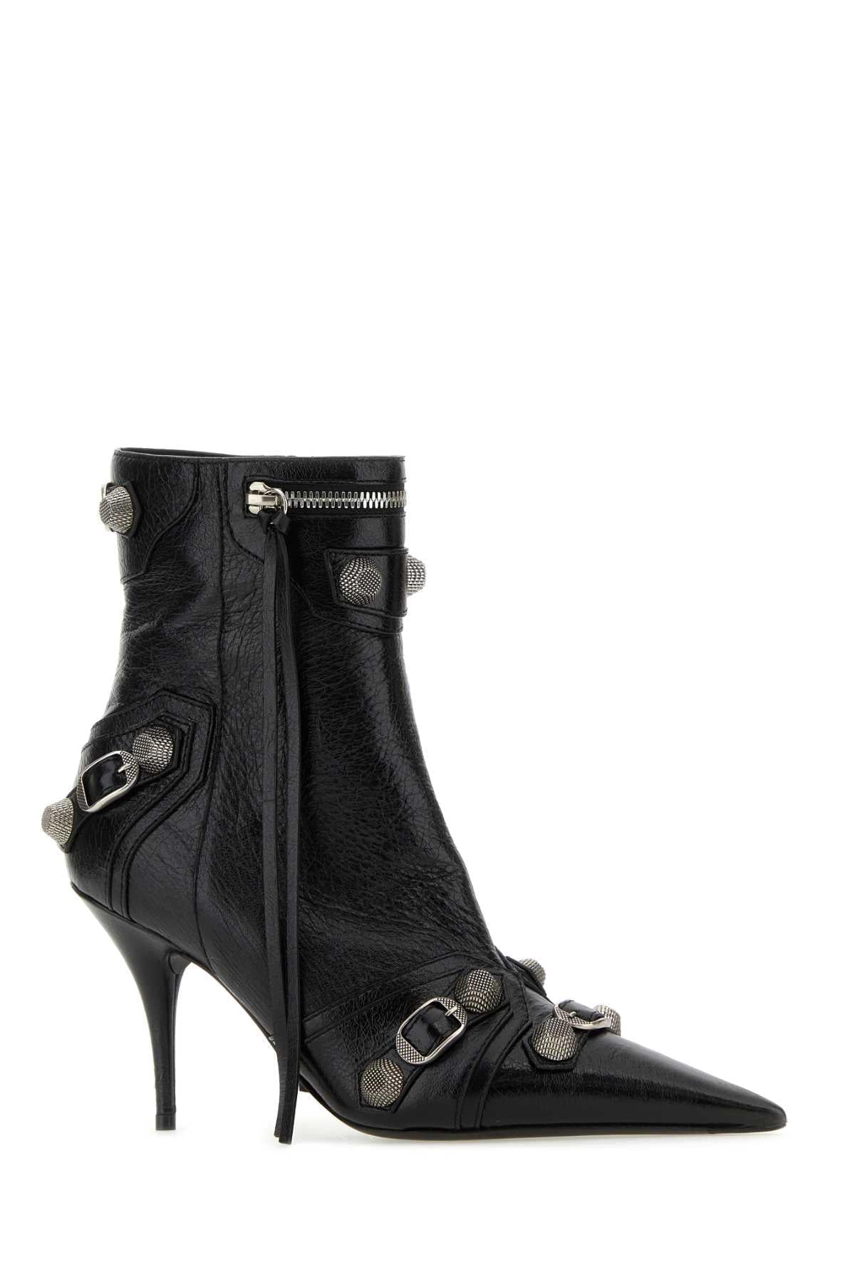 Balenciaga Women Black Leather Cagole Ankle Boots BALENCIAGA