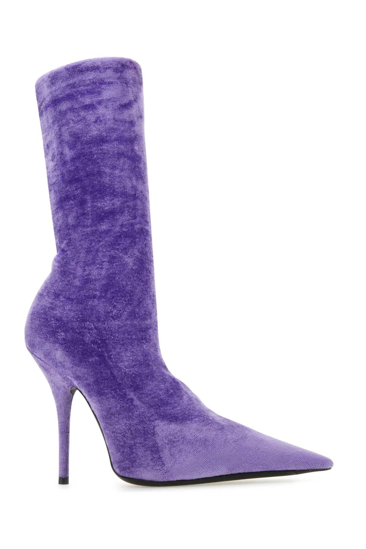 Balenciaga Women Lilac Velvet Knife Ankle Boots BALENCIAGA